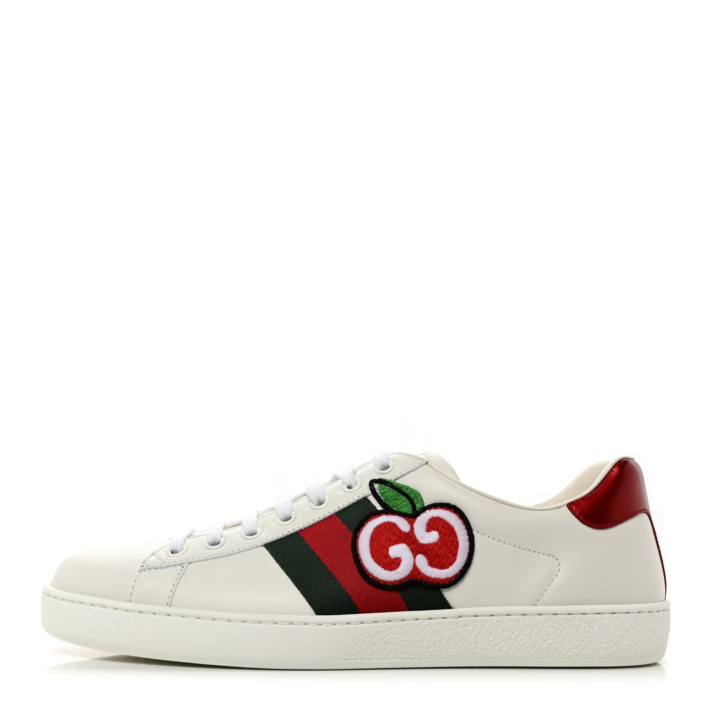 Calfskin Web Apple Embroidered Mens Ace Sneakers 8 White
