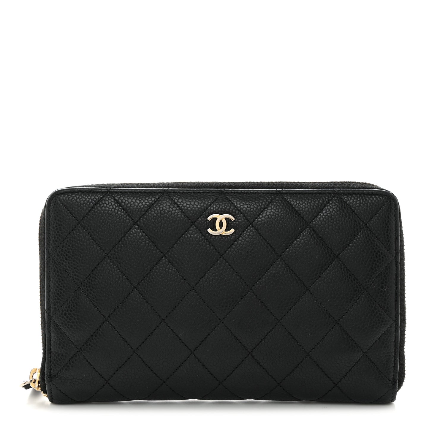 Caviar Quilted Large Zip Around Organizer Wallet Black