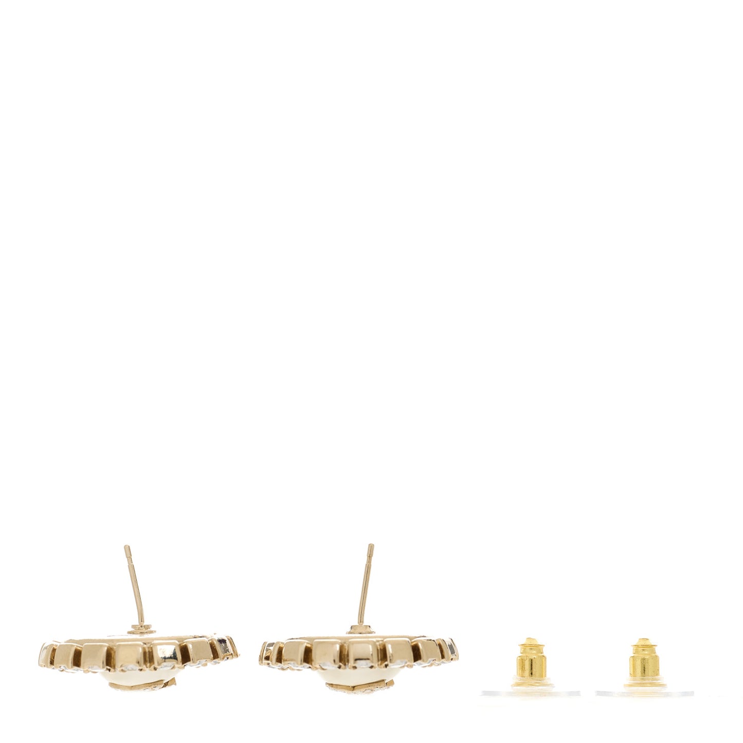 Metal Pearl Crystal CC Round Earrings Light Gold