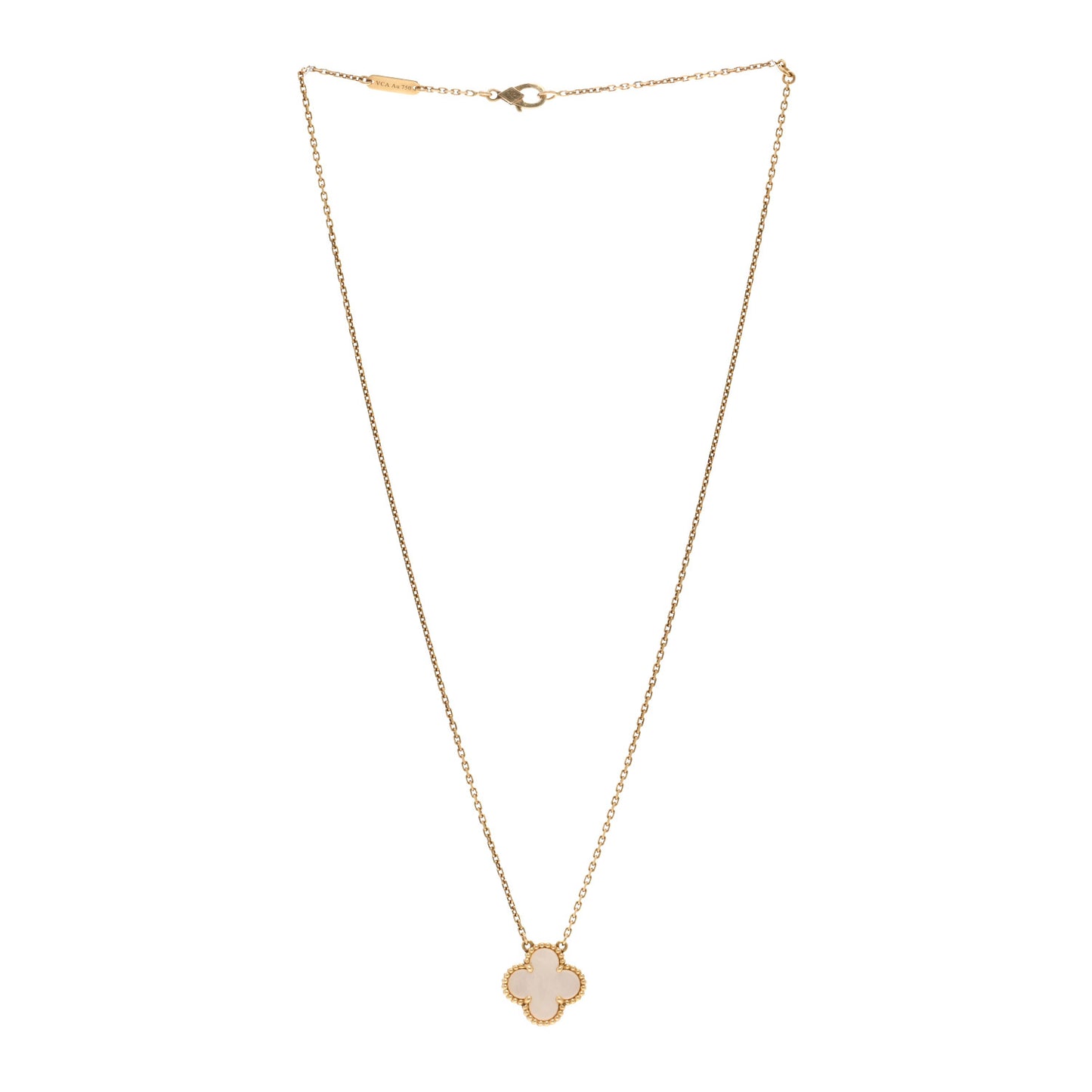 18K Yellow Gold Mother of Pearl Vintage Alhambra Pendant Necklace