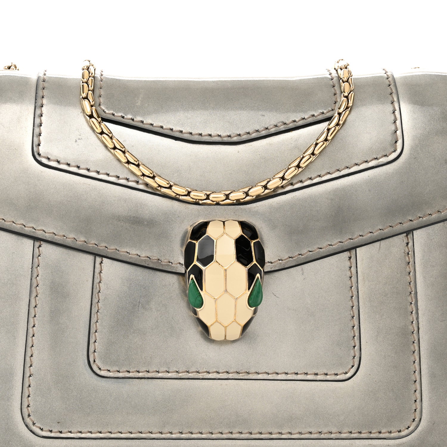 Bulgari Metallic Calfskin Small Serpenti Forever Snake Strap Crossbody Bag Silver 9 of 15