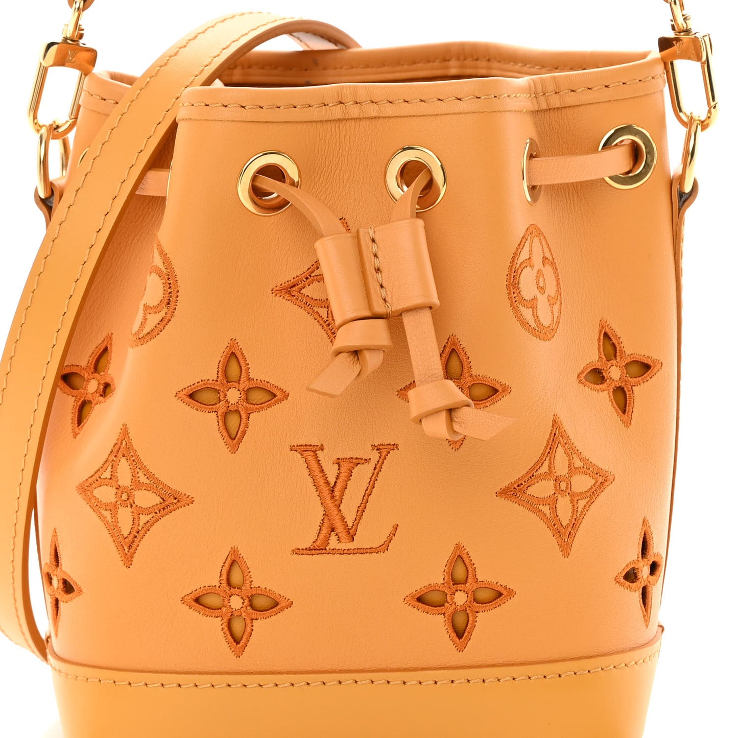 Perforated Calfskin Monogram Nano Noe Safran Yellow