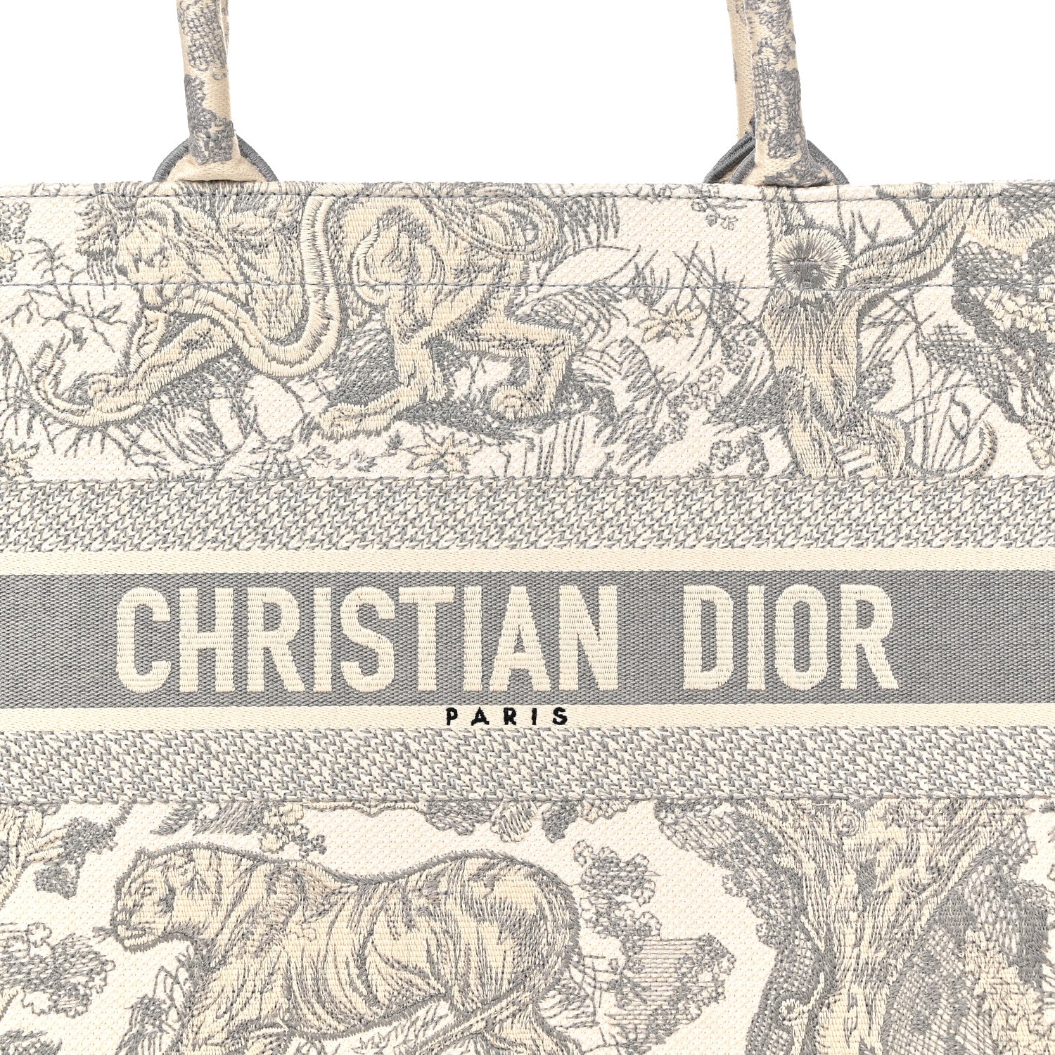 Christian Dior Canvas Embroidered Medium Dioriviera Toile De Jouy Book Tote Gray 8 of 10