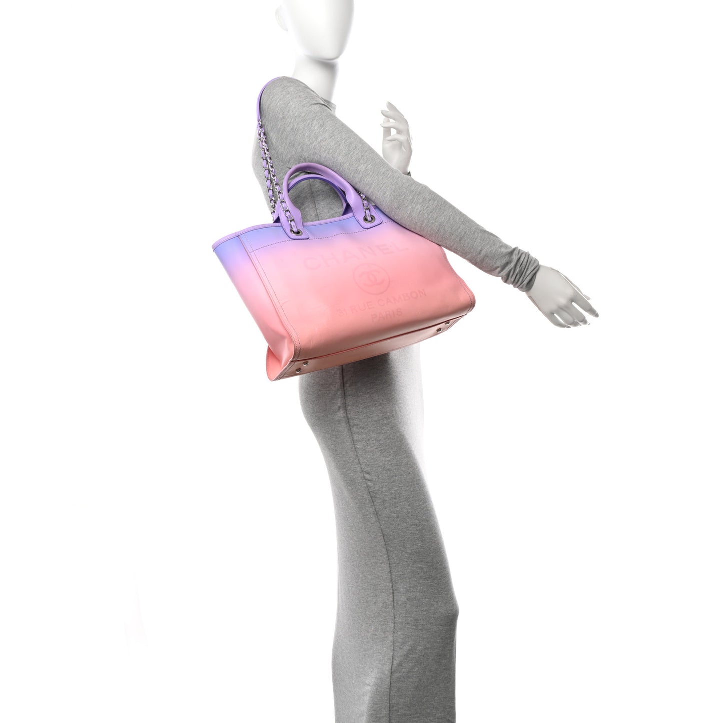 Shaded Calfskin Small Deauville Tote Light Purple Pink Coral