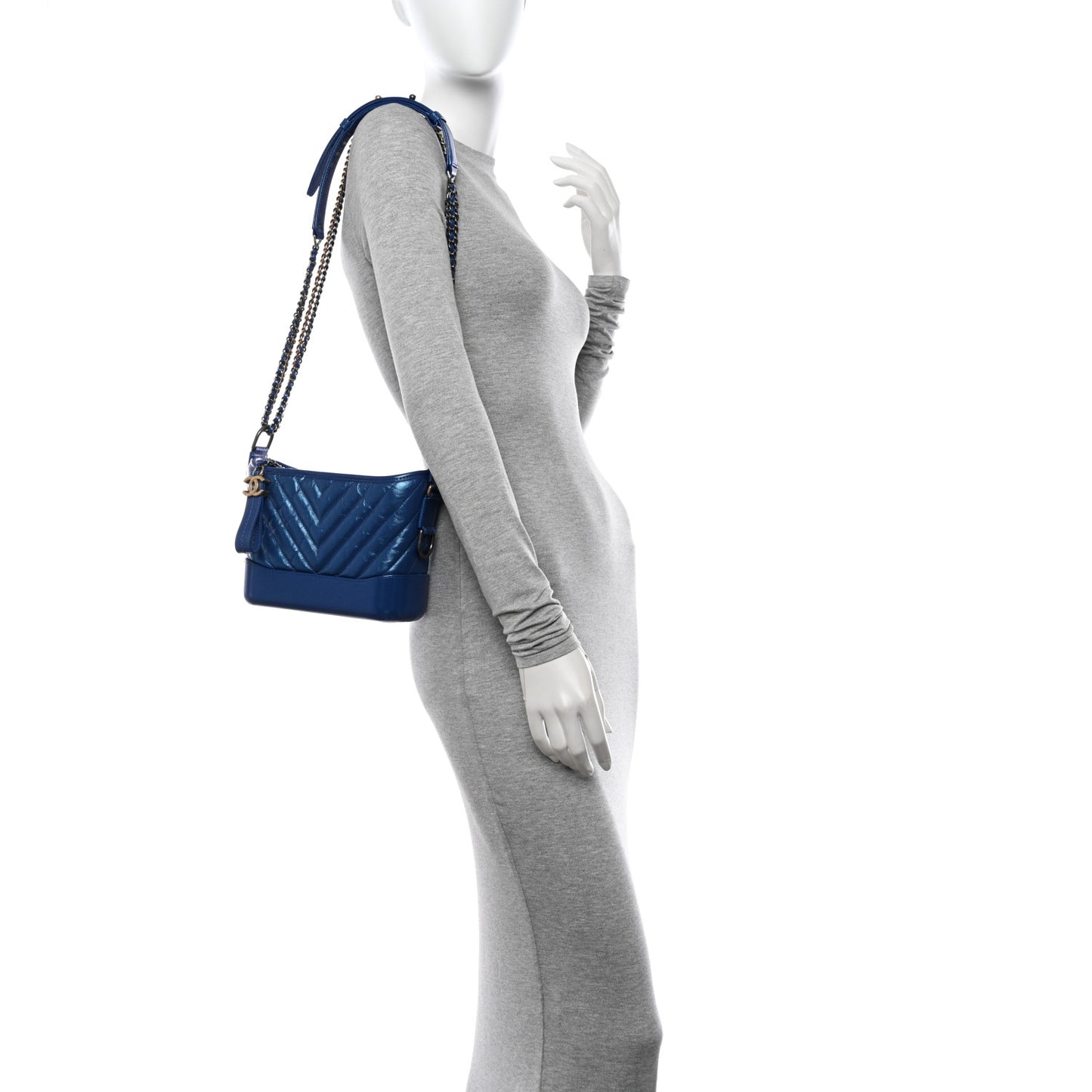 Metallic Calfskin Chevron Quilted Small Gabrielle Hobo Blue