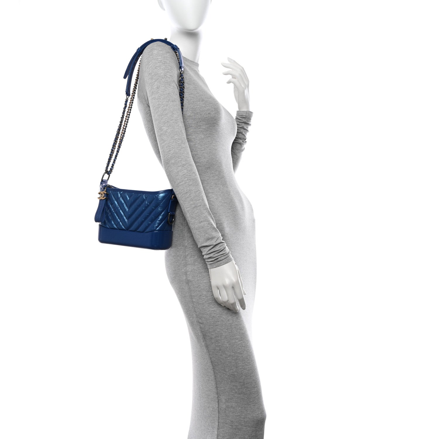 Chanel Metallic Calfskin Chevron Quilted Small Gabrielle Hobo Blue 2 of 11