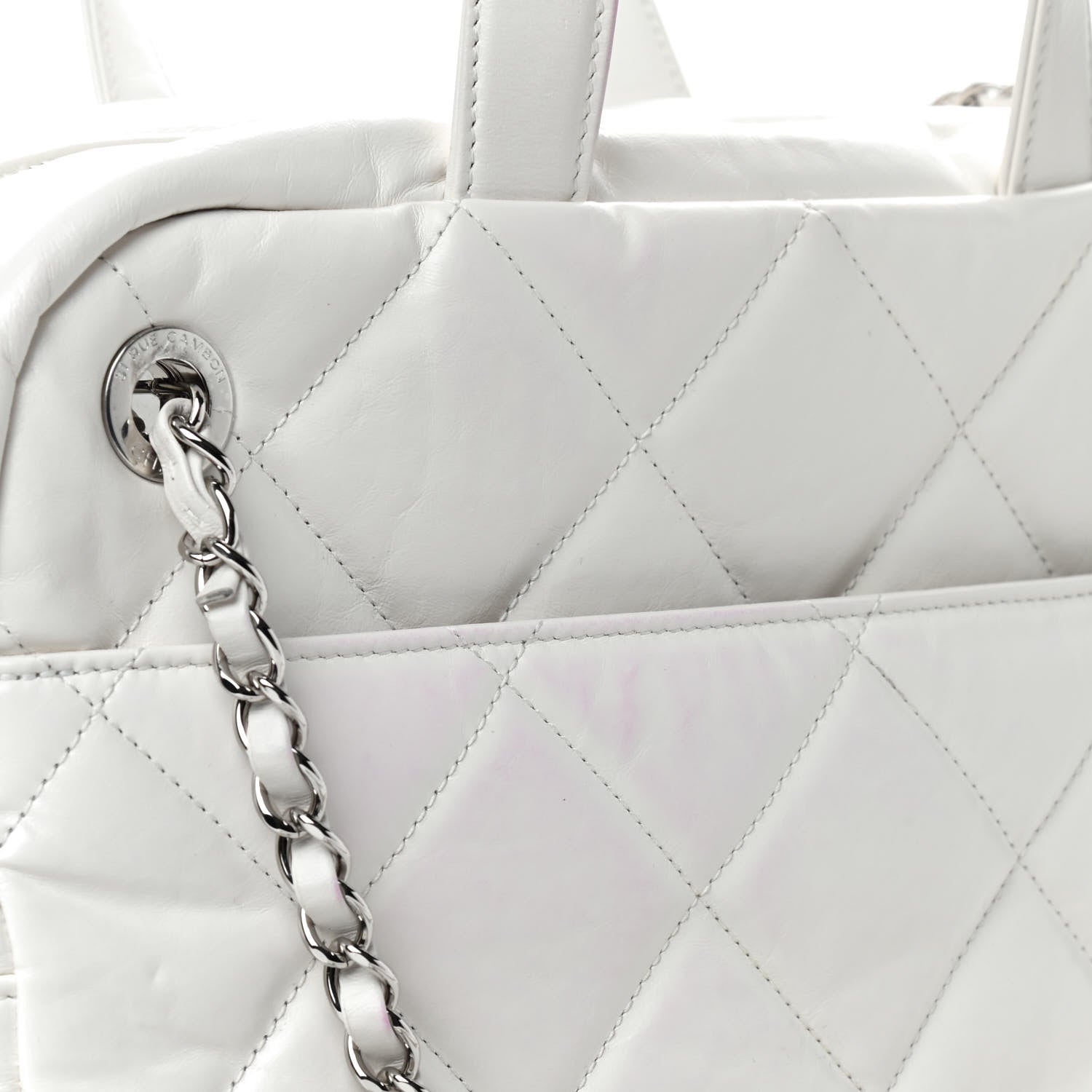 Chanel Aged Calfskin Quilted Small Express Bowling Bag White 9 of 9