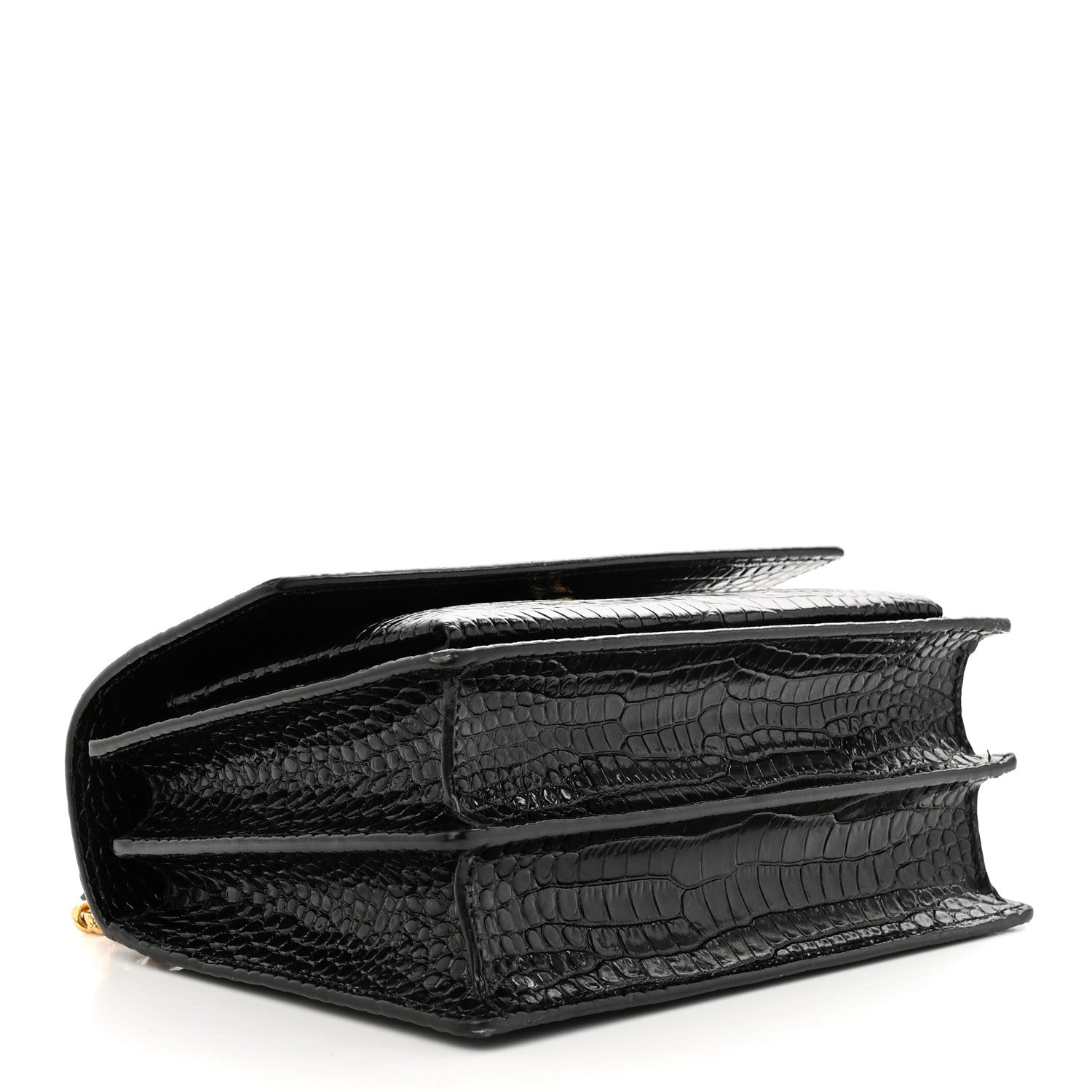Saint Laurent Calfskin Crocodile Embossed Medium Monogram Sunset Black 4 of 9
