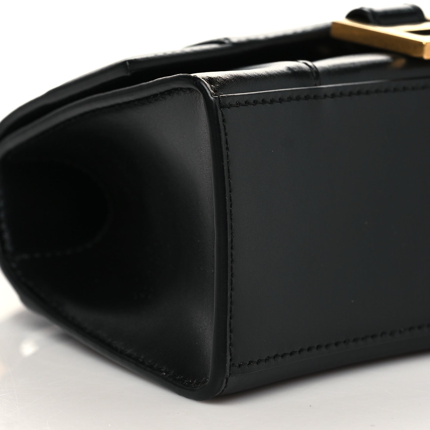 Shiny Box Calfskin Hourglass Top Handle Bag XS Black