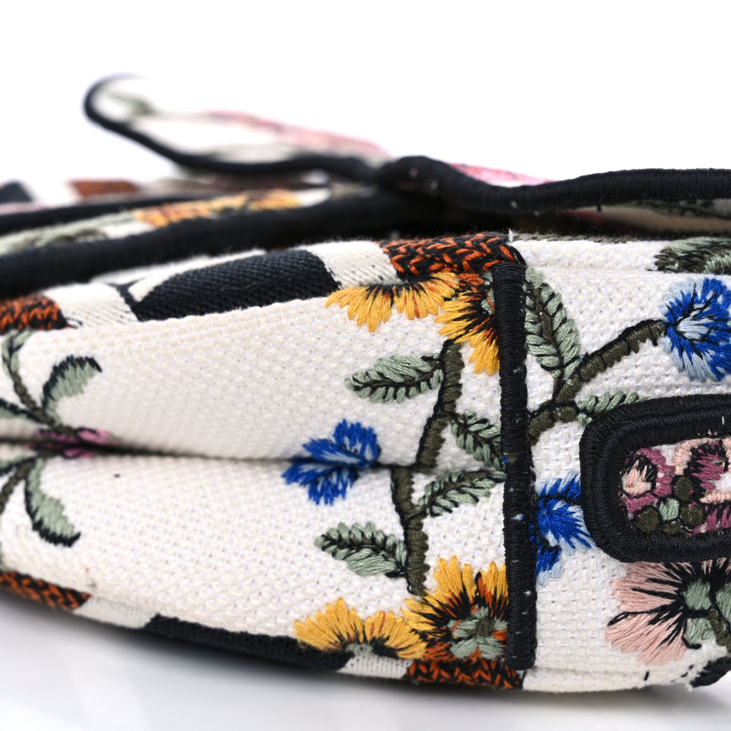 Canvas Embroidered Petites Fleurs Saddle Bag White Multicolor