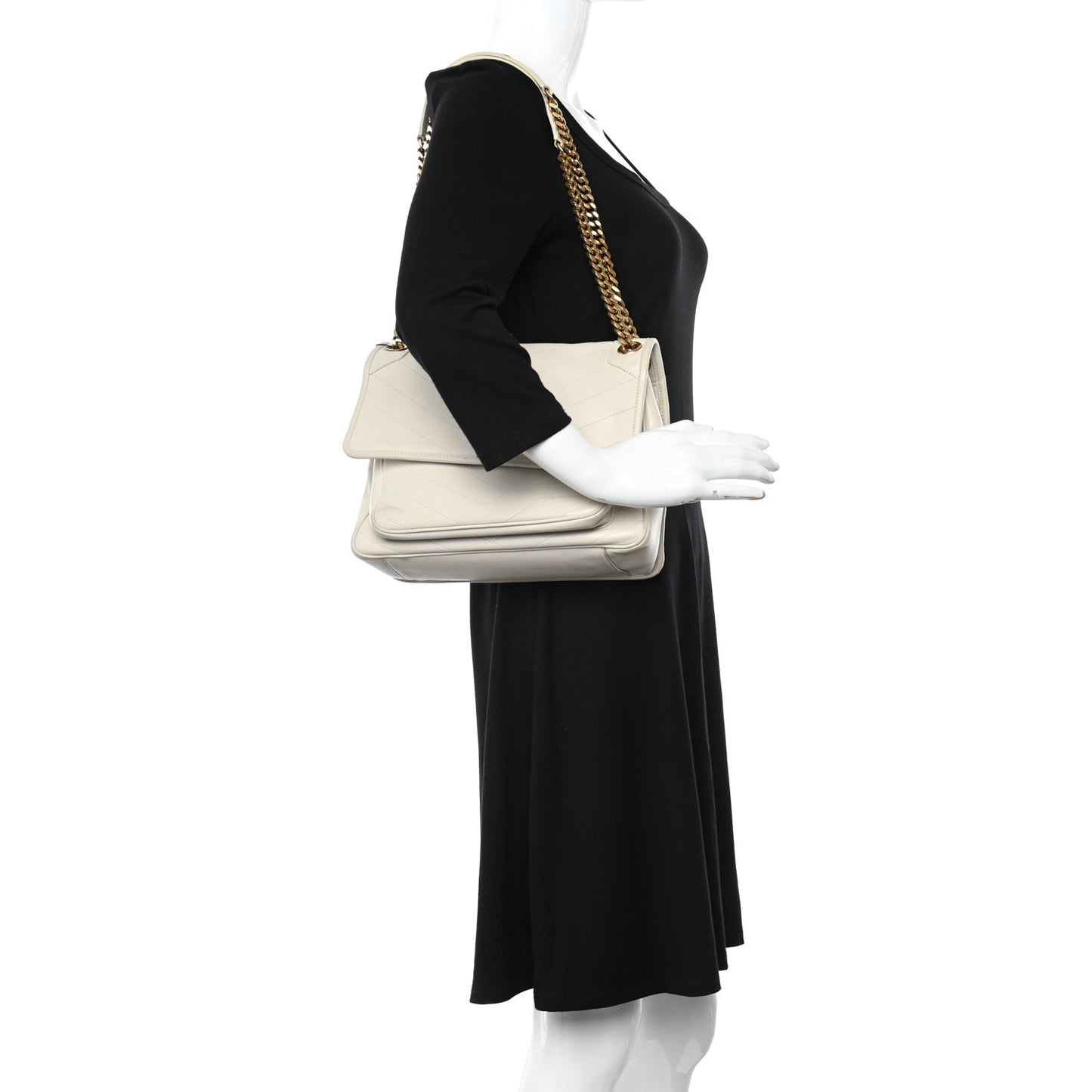 Lambskin Matelasse Monogram Medium Niki Chain Satchel Nude Powder