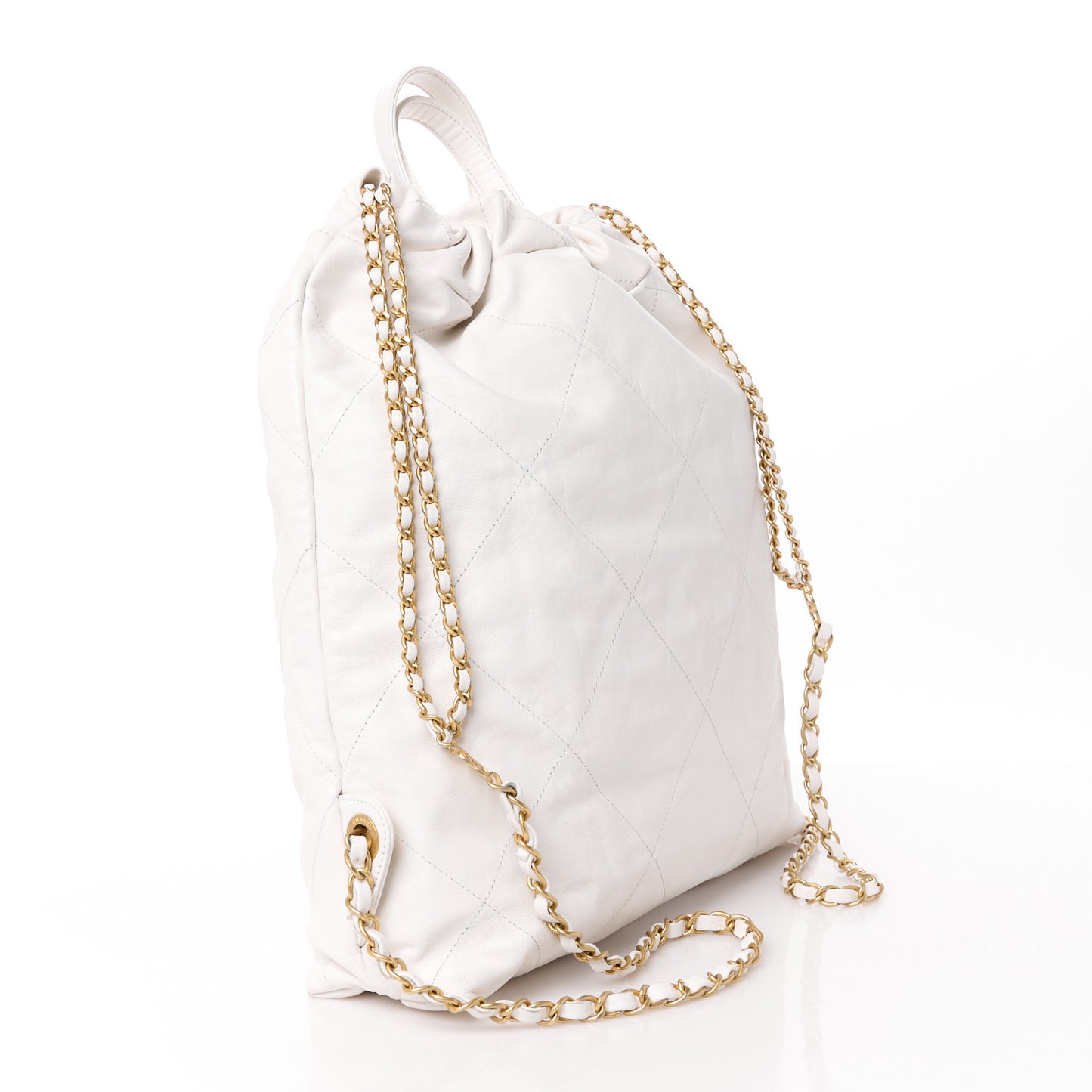 Shiny Calfskin Quilted Chanel 22 Backpack White