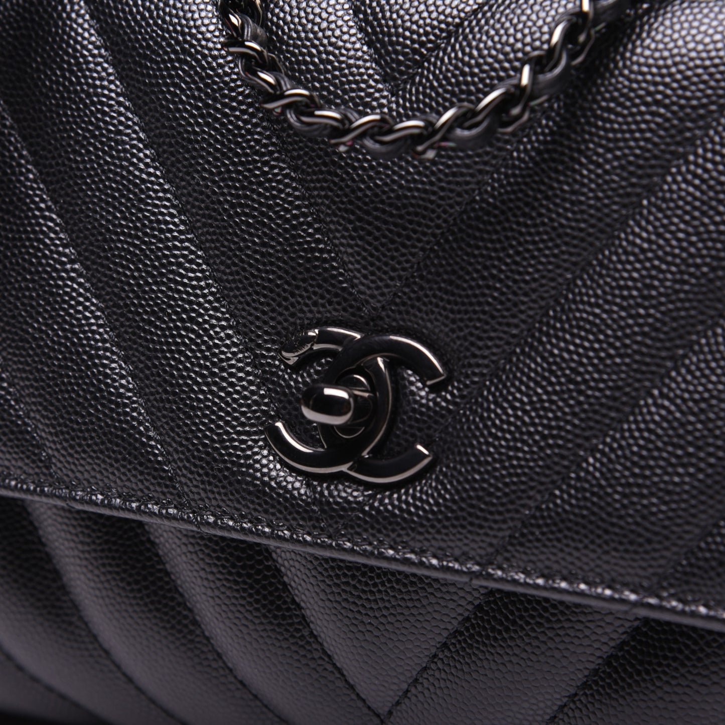 Caviar Chevron Quilted Mini Coco Handle Flap So Black