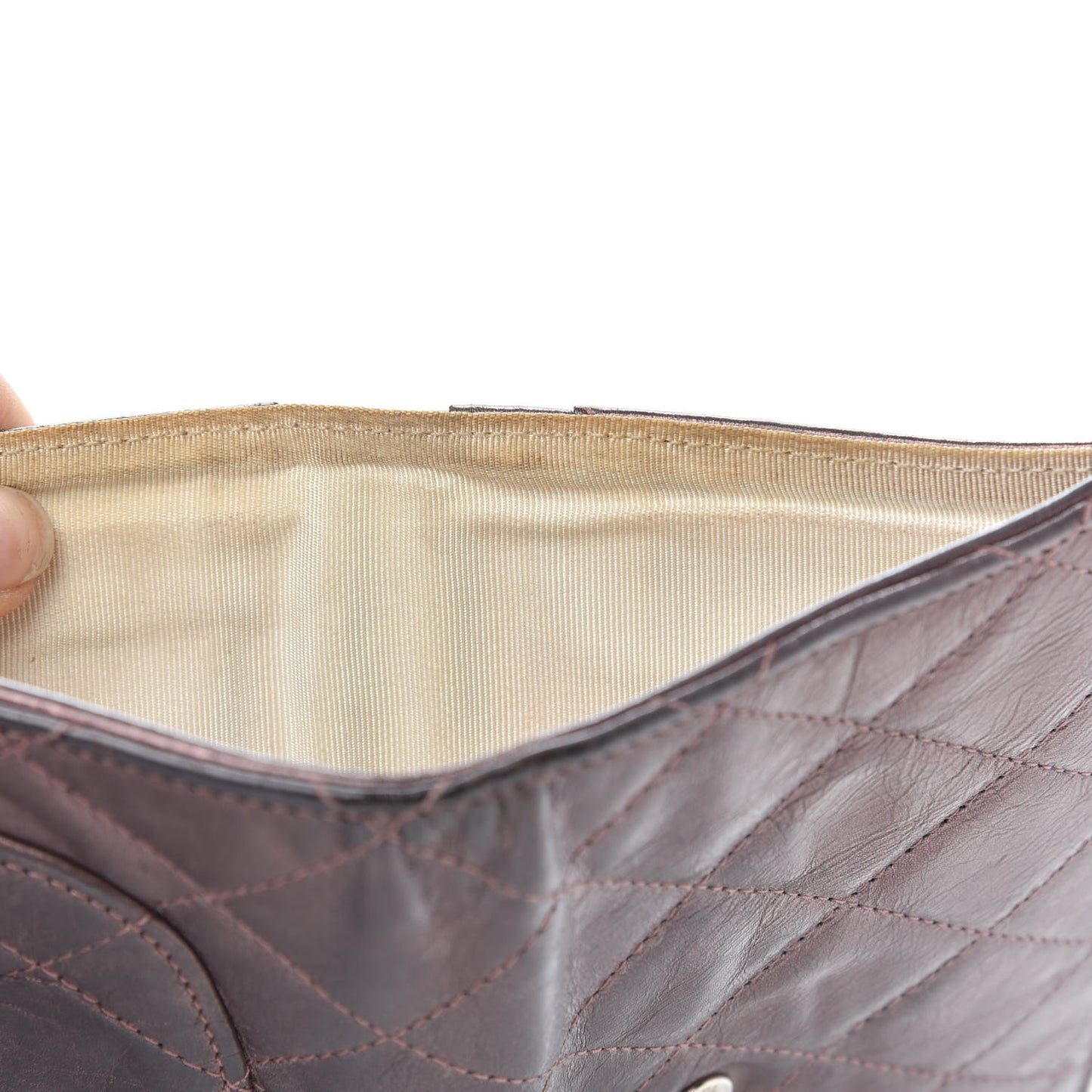 Metallic Aged Calfskin Quilted Reissue Long Flap Wallet Purple