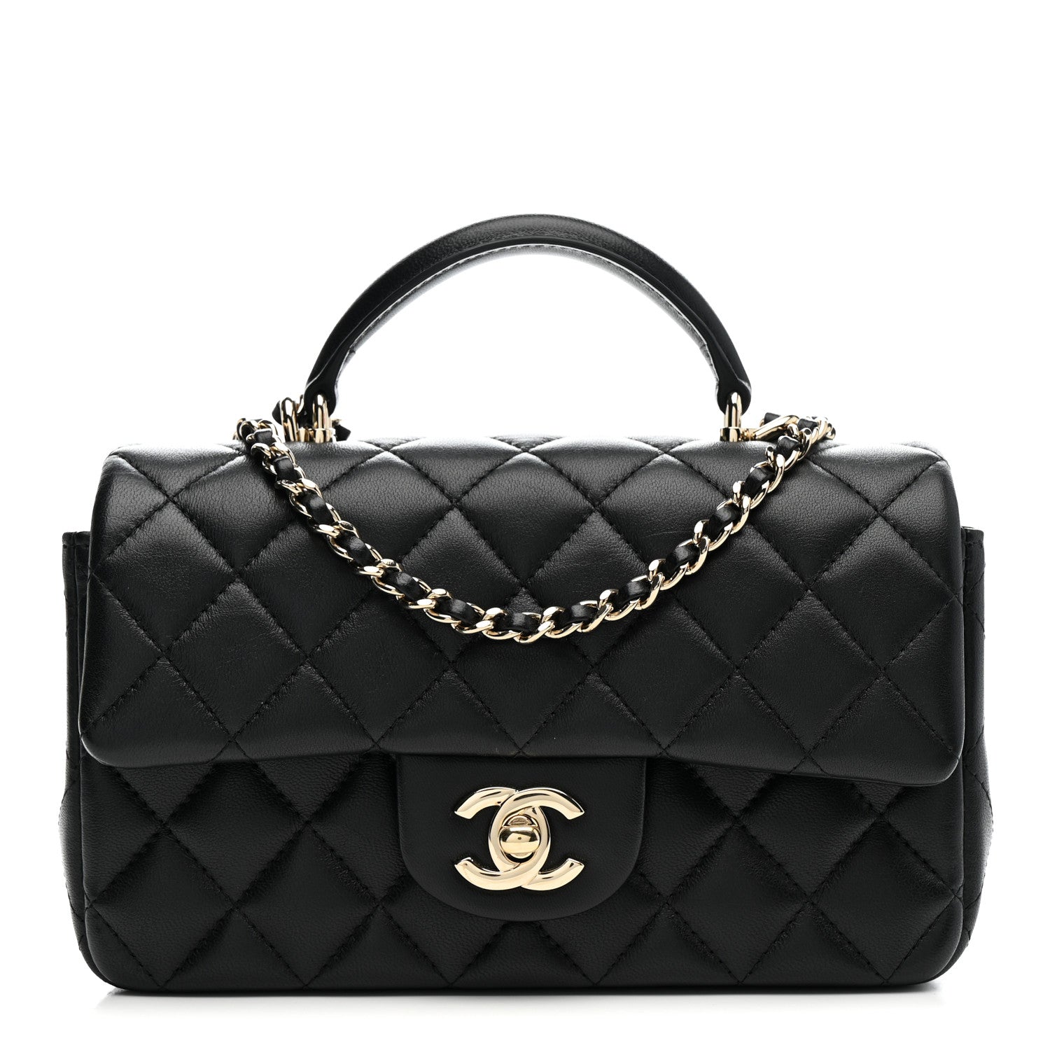 CHANEL パーティバッグ Chanel Lambskin Quilted Mini Top Handle Rectangular Flap Black