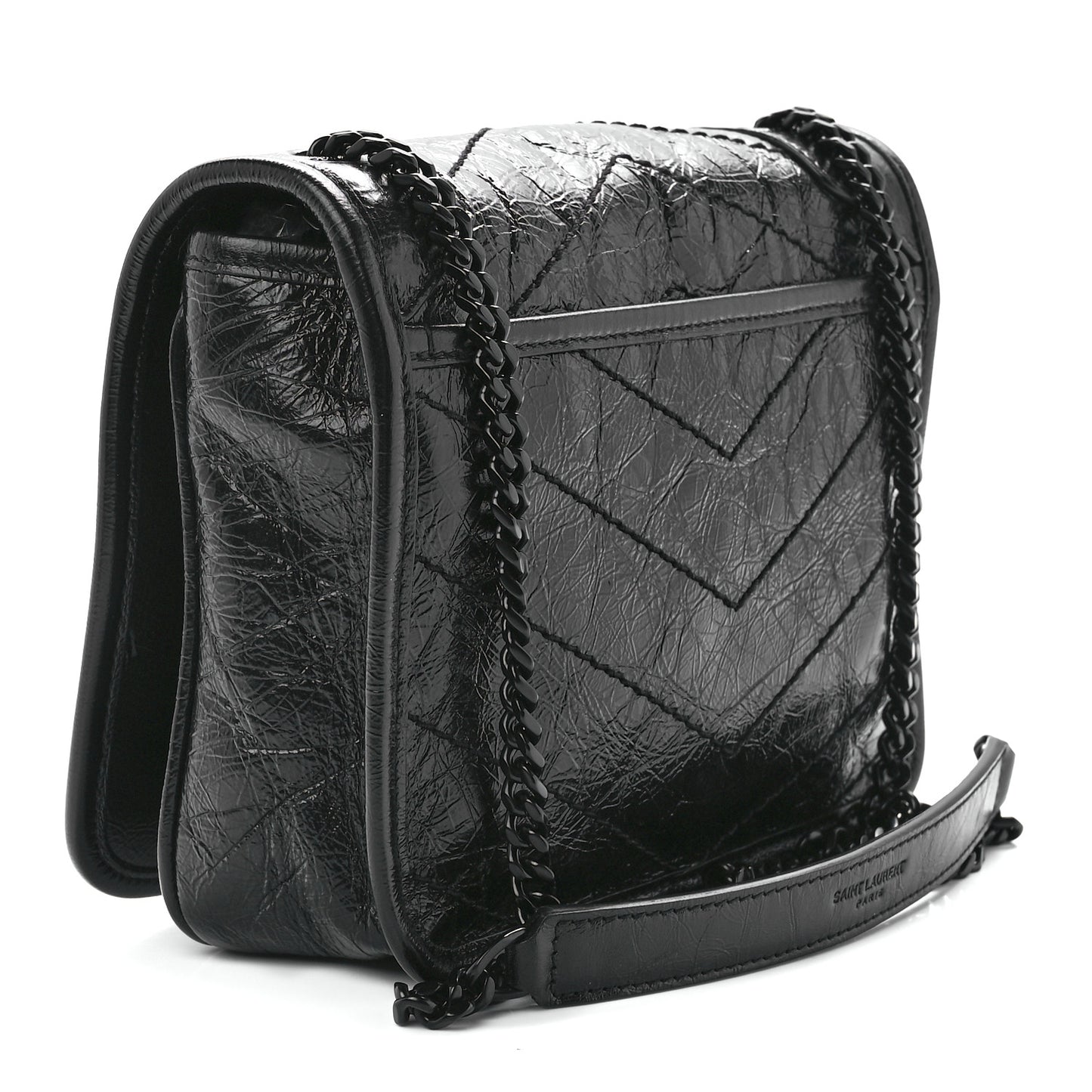 Crinkled Calfskin Matelasse Monogram Niki Chain Wallet Black