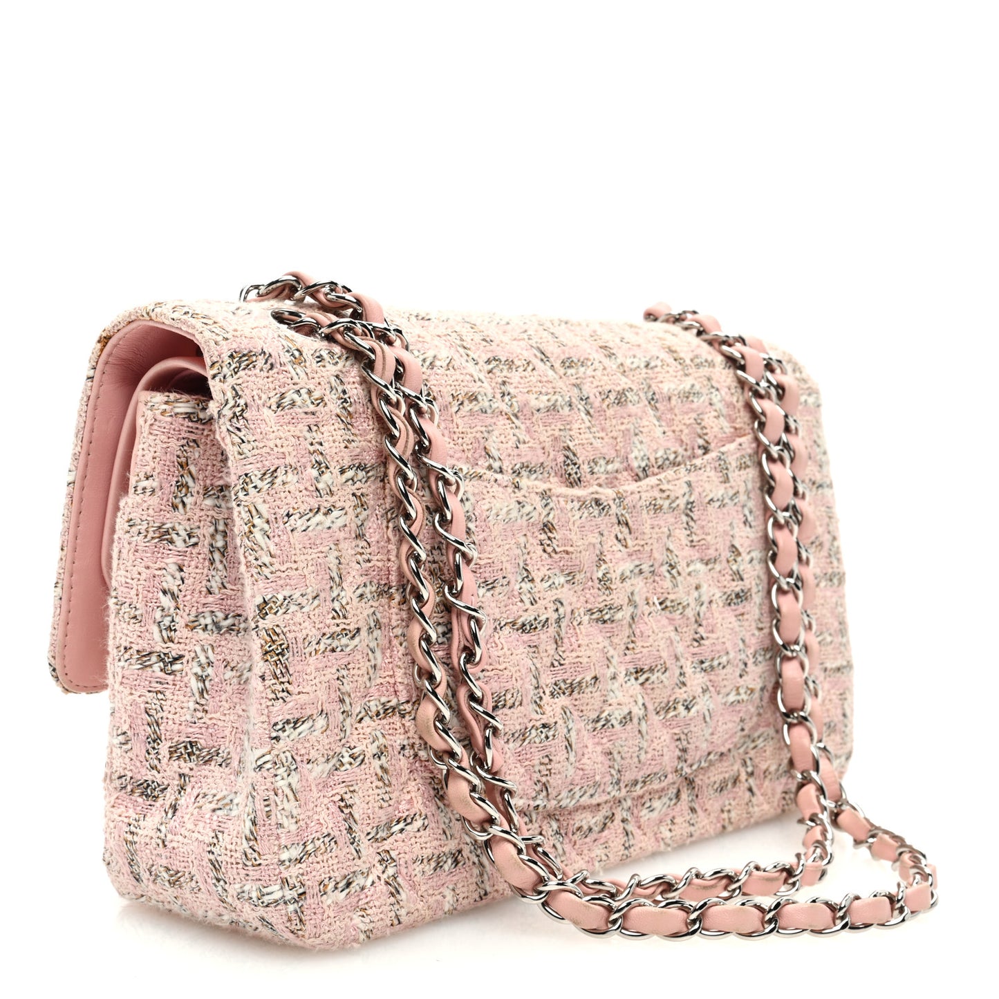 Tweed Quilted Medium Double Flap Light Pink