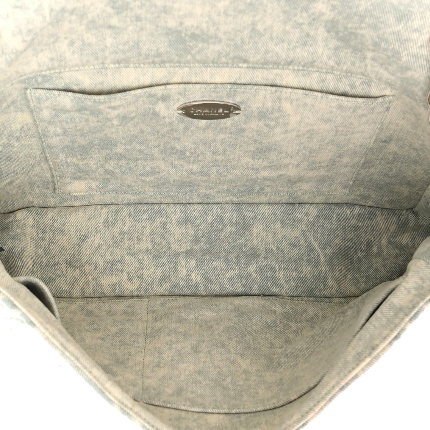 Denim Embossed CC Logo Print Jumbo Single Flap Blue