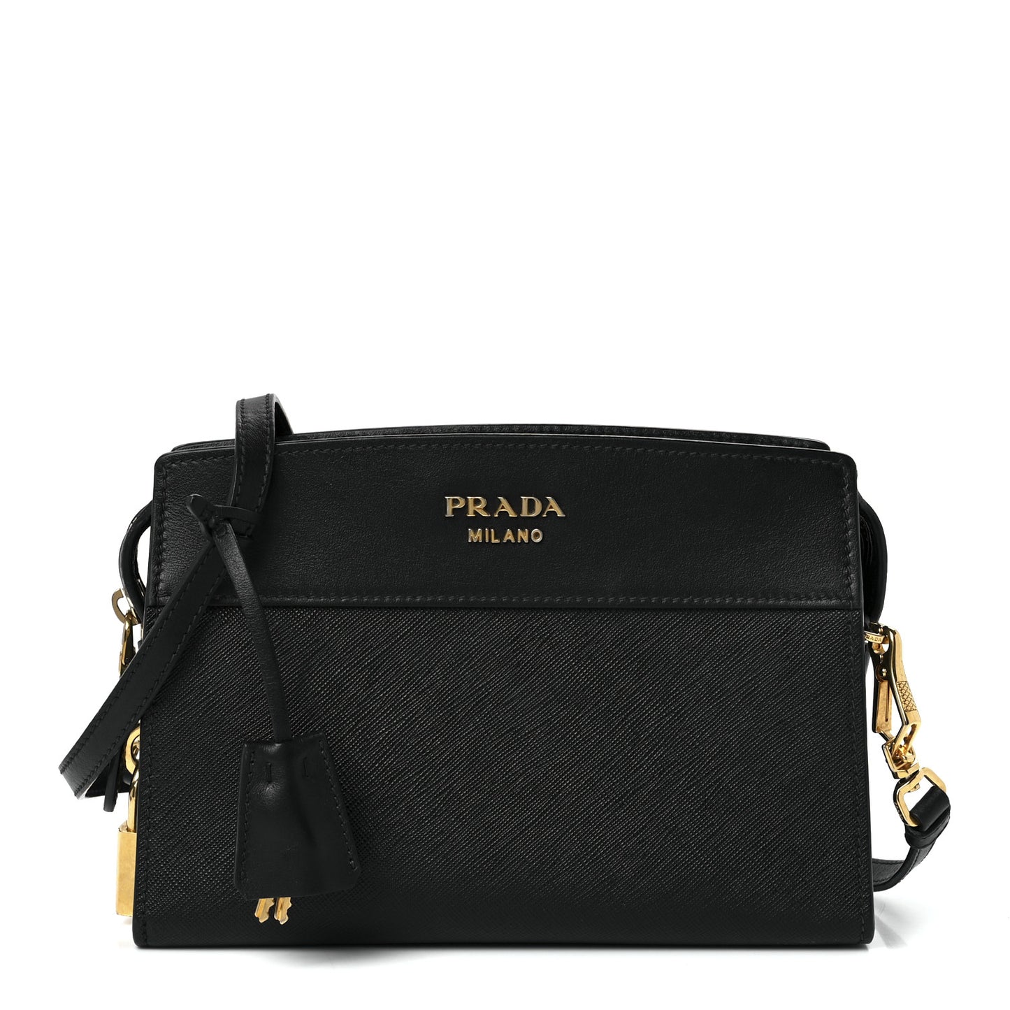 Saffiano City Calfskin Esplanade Crossbody Bag Black