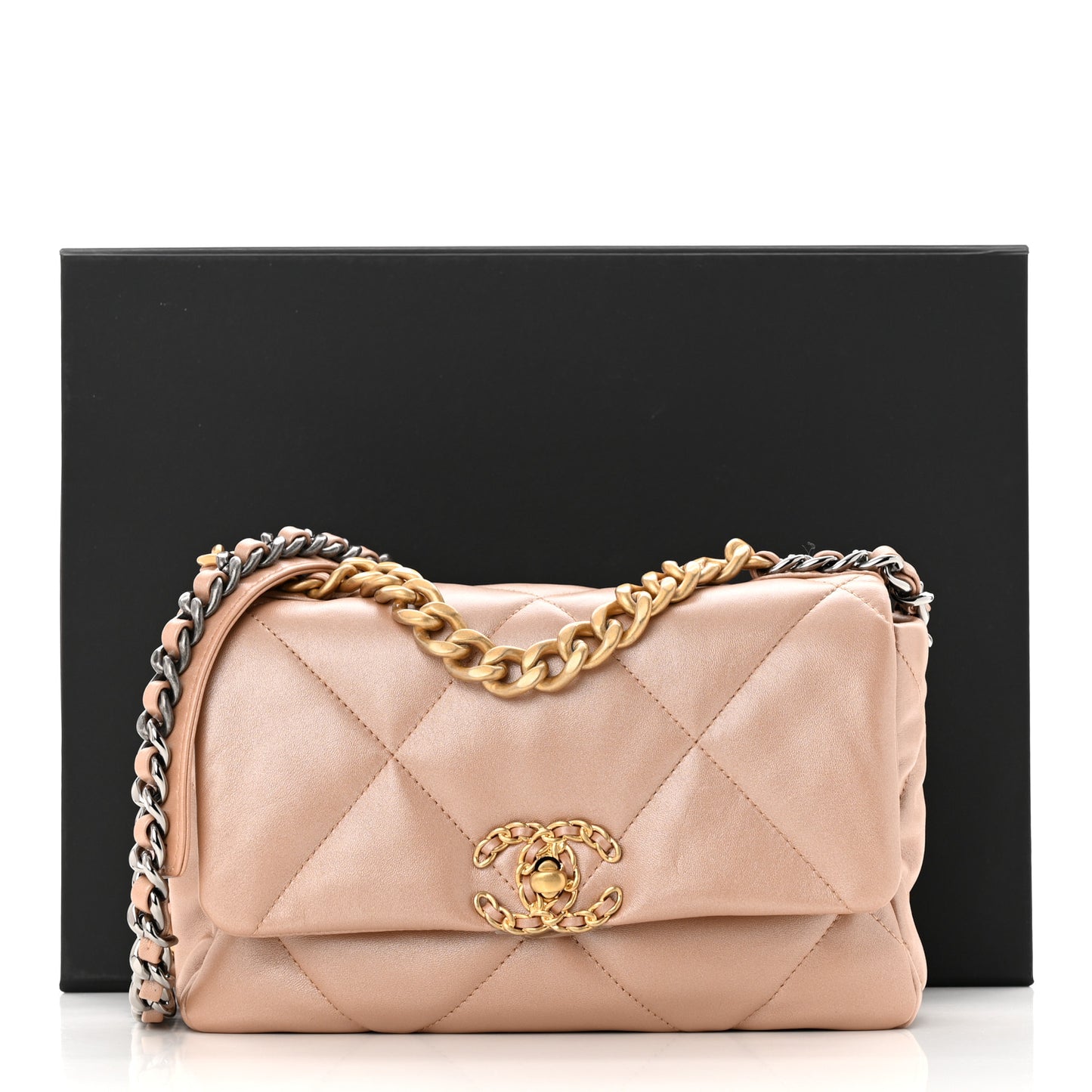 Shiny Lambskin Quilted Medium Chanel 19 Flap Beige