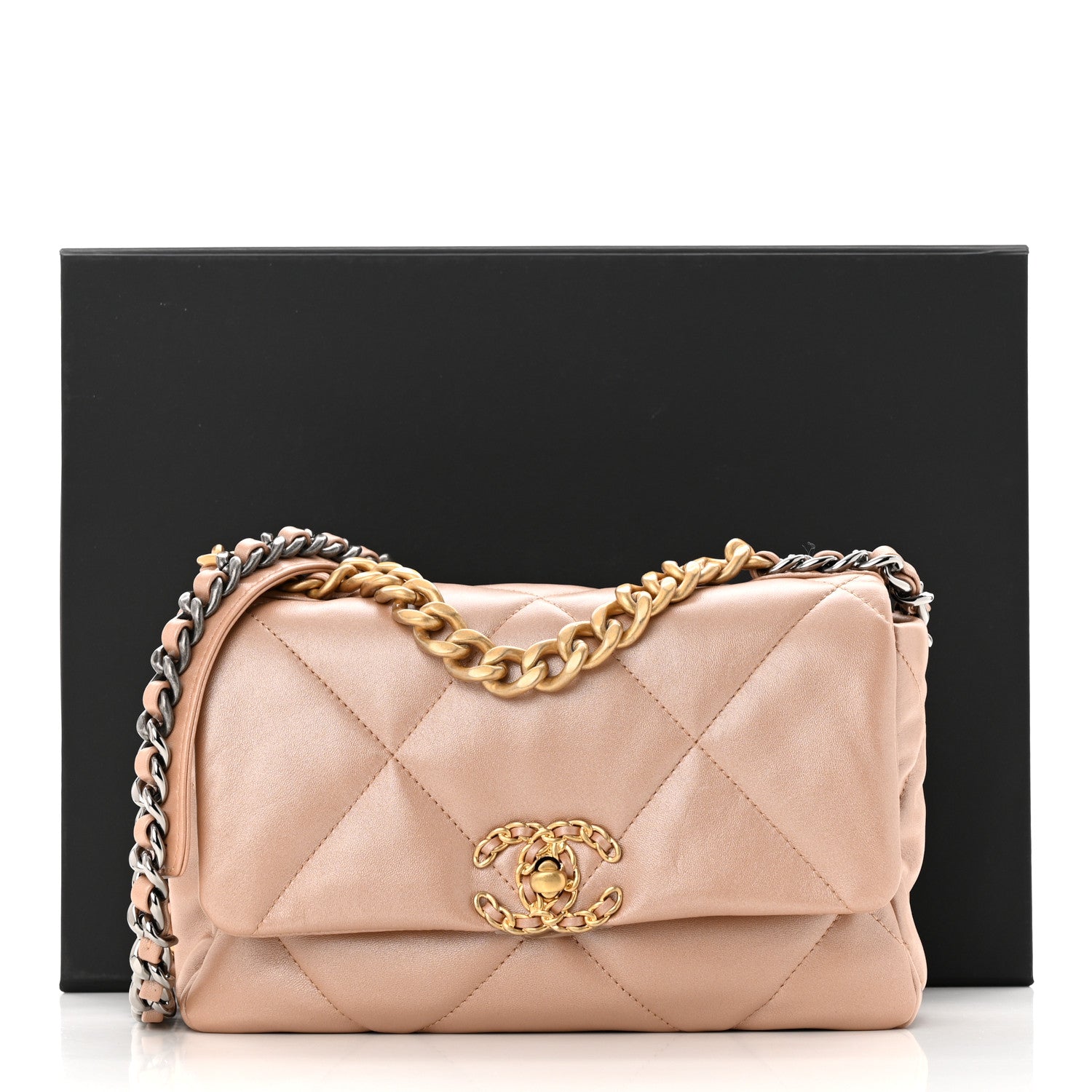 Chanel Shiny Lambskin Quilted Medium Chanel 19 Flap Beige 11 of 11