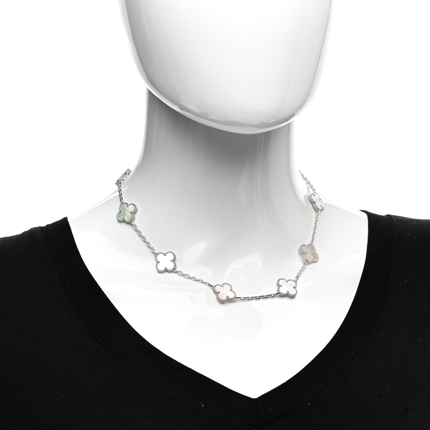 Van Cleef & Arpels 18K White Gold Mother of Pearl 10 Motifs Vintage Alhambra Necklace 2 of 5