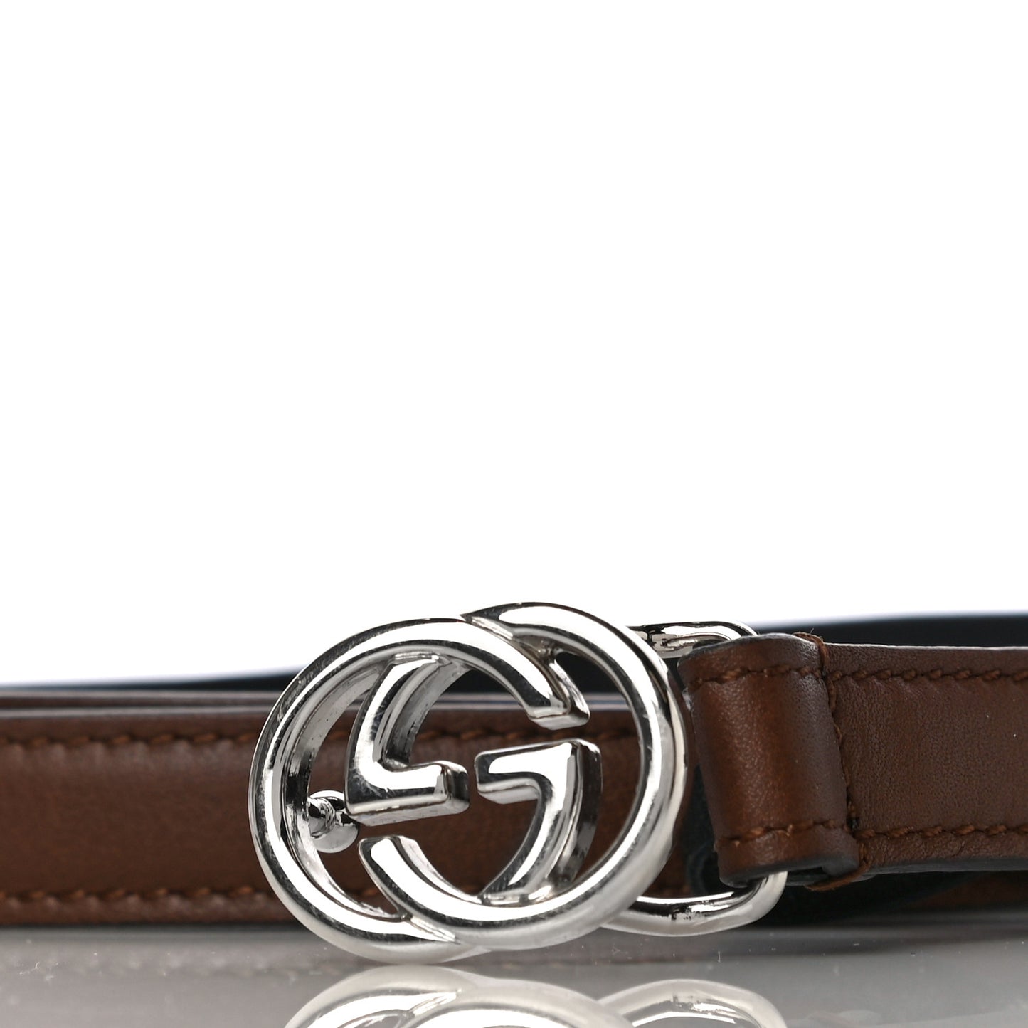 Moon Calfskin Nickel Interlocking G 20mm Belt 80 32 Brown