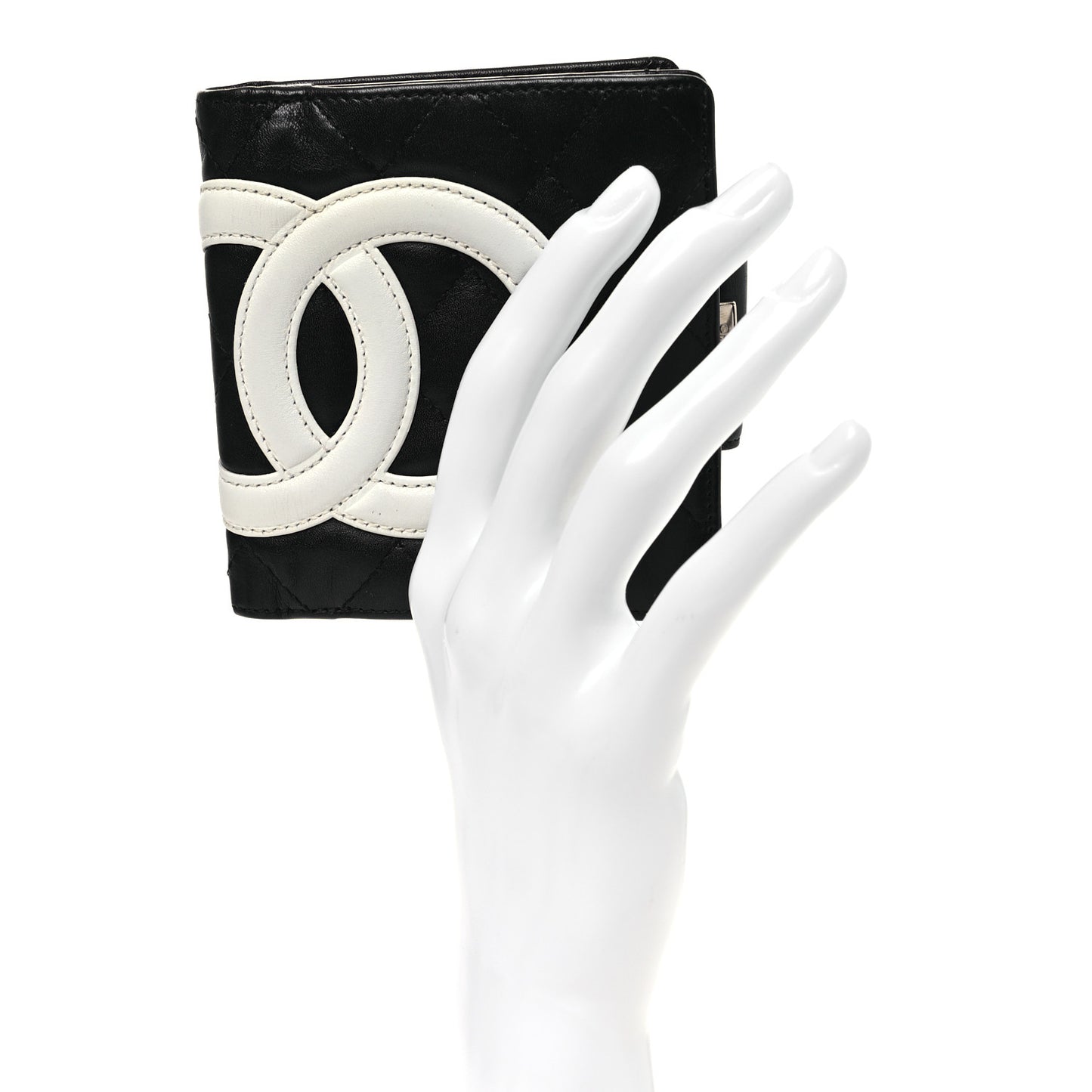 Calfskin Quilted Cambon Bi-fold Wallet Black White