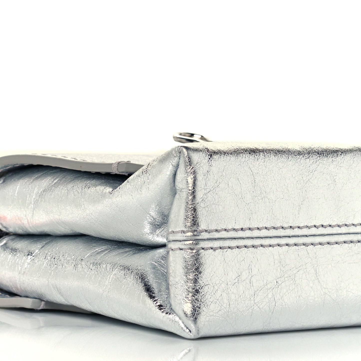 Calfskin Metallic Small Binder Clip Crossbody Silver