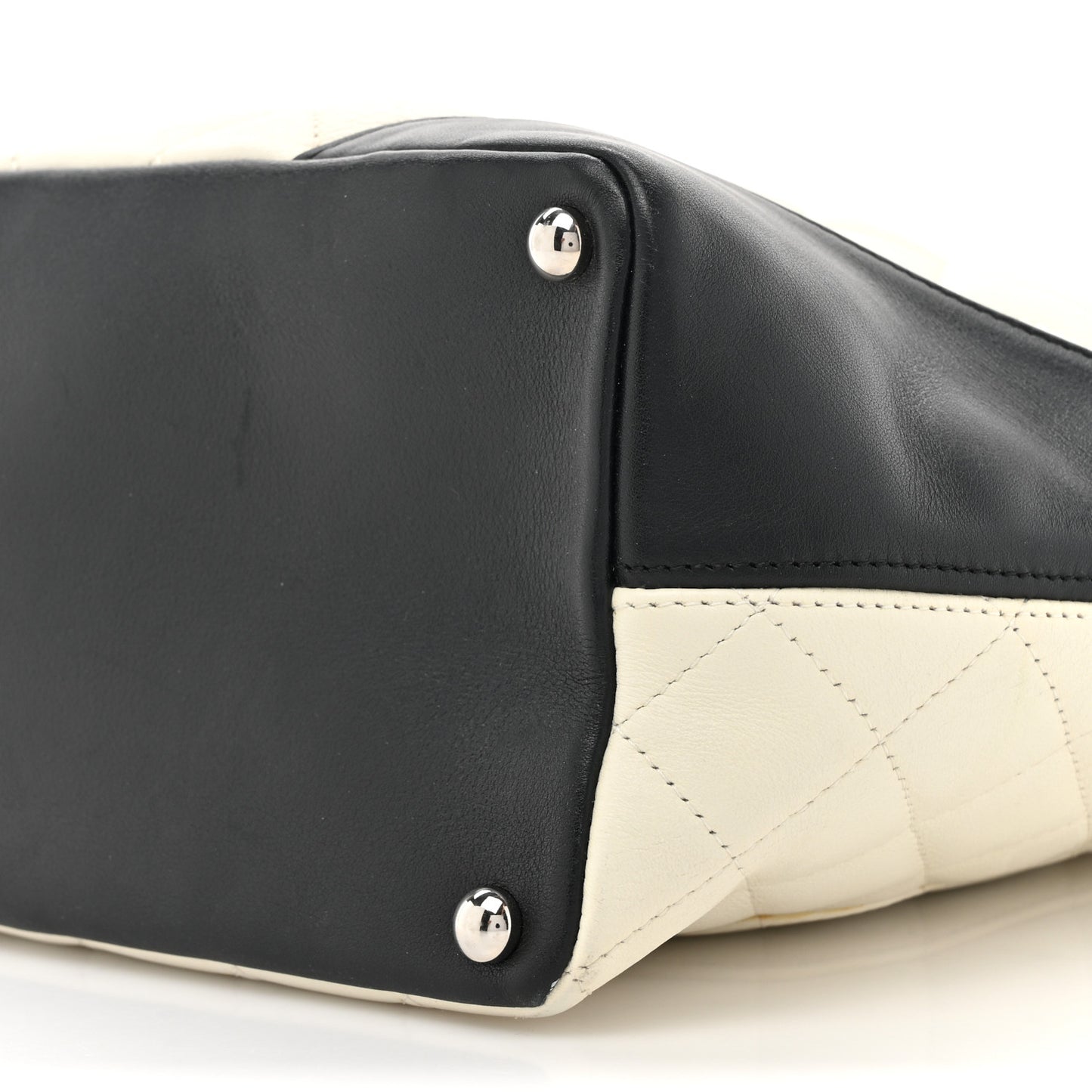 Calfskin Quilted Medium Cambon Tote White Black