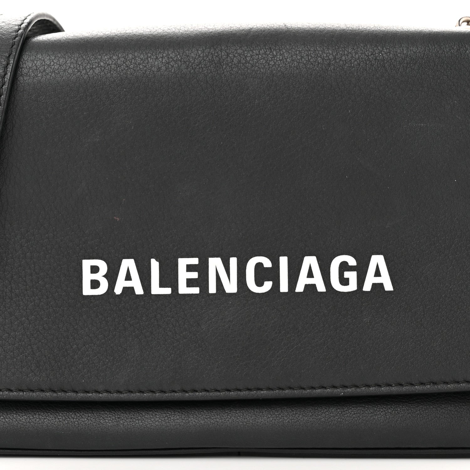 Balenciaga Pebbled Calfskin Logo Everyday Flap Chain Wallet Black 7 of 16