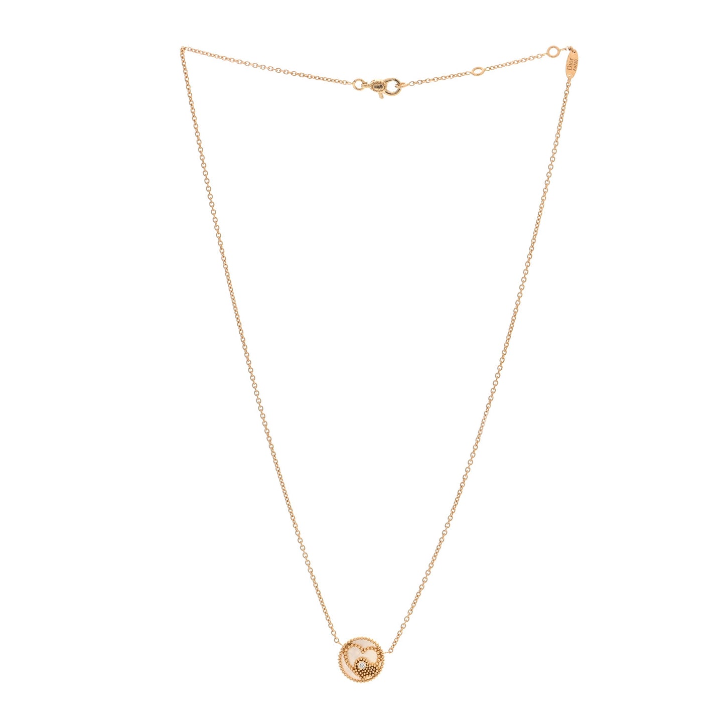 18K Yellow Gold Diamond Mother of Pearl Rose Des Vents Heart Necklace