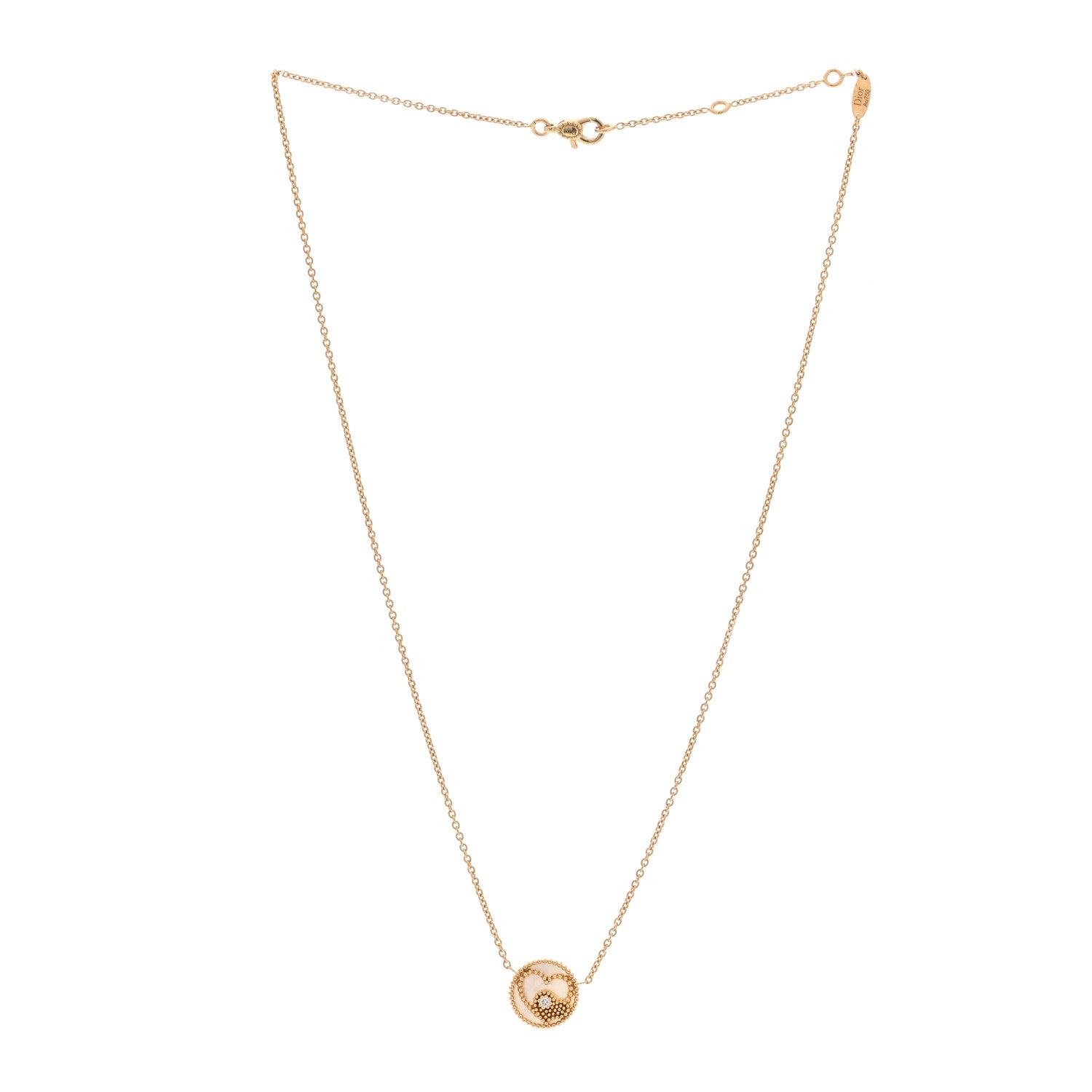 Christian Dior 18K Yellow Gold Diamond Mother of Pearl Rose Des Vents Heart Necklace 3 of 5