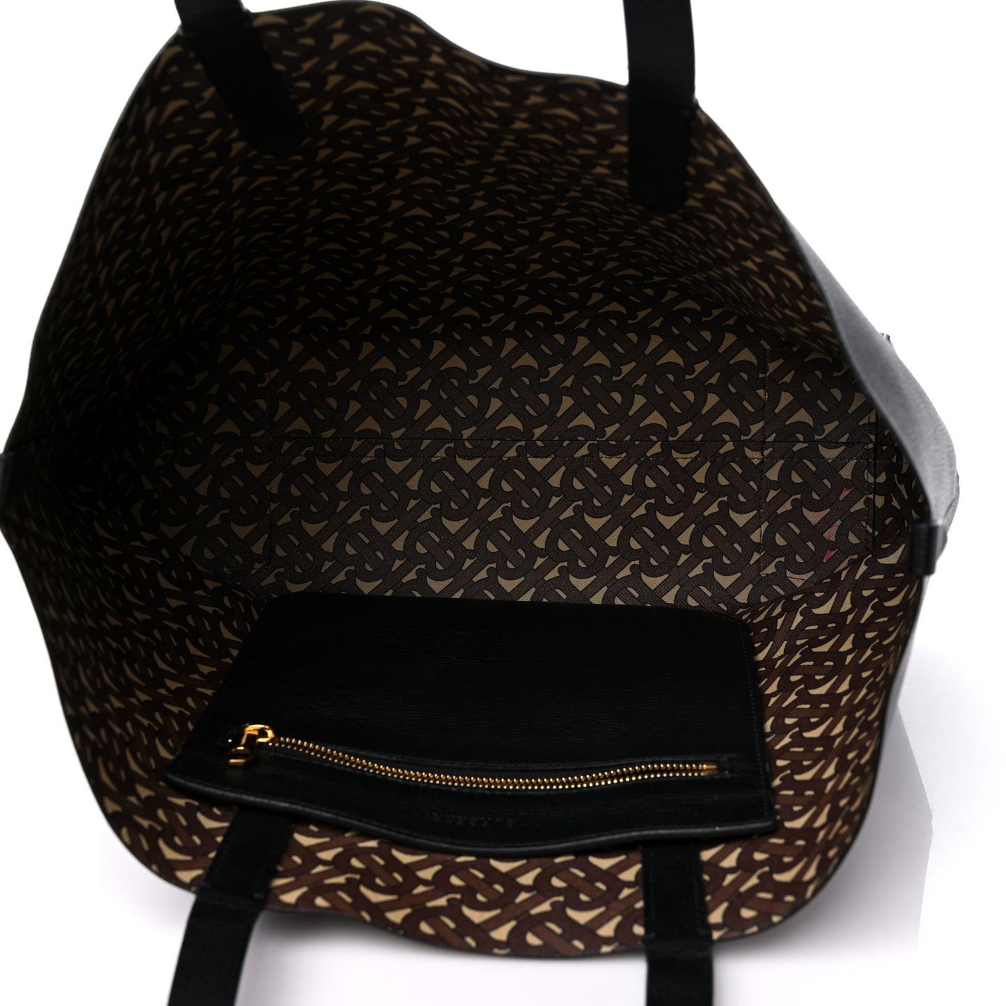 Calfskin TB Motif Embossed Medium Tote Black