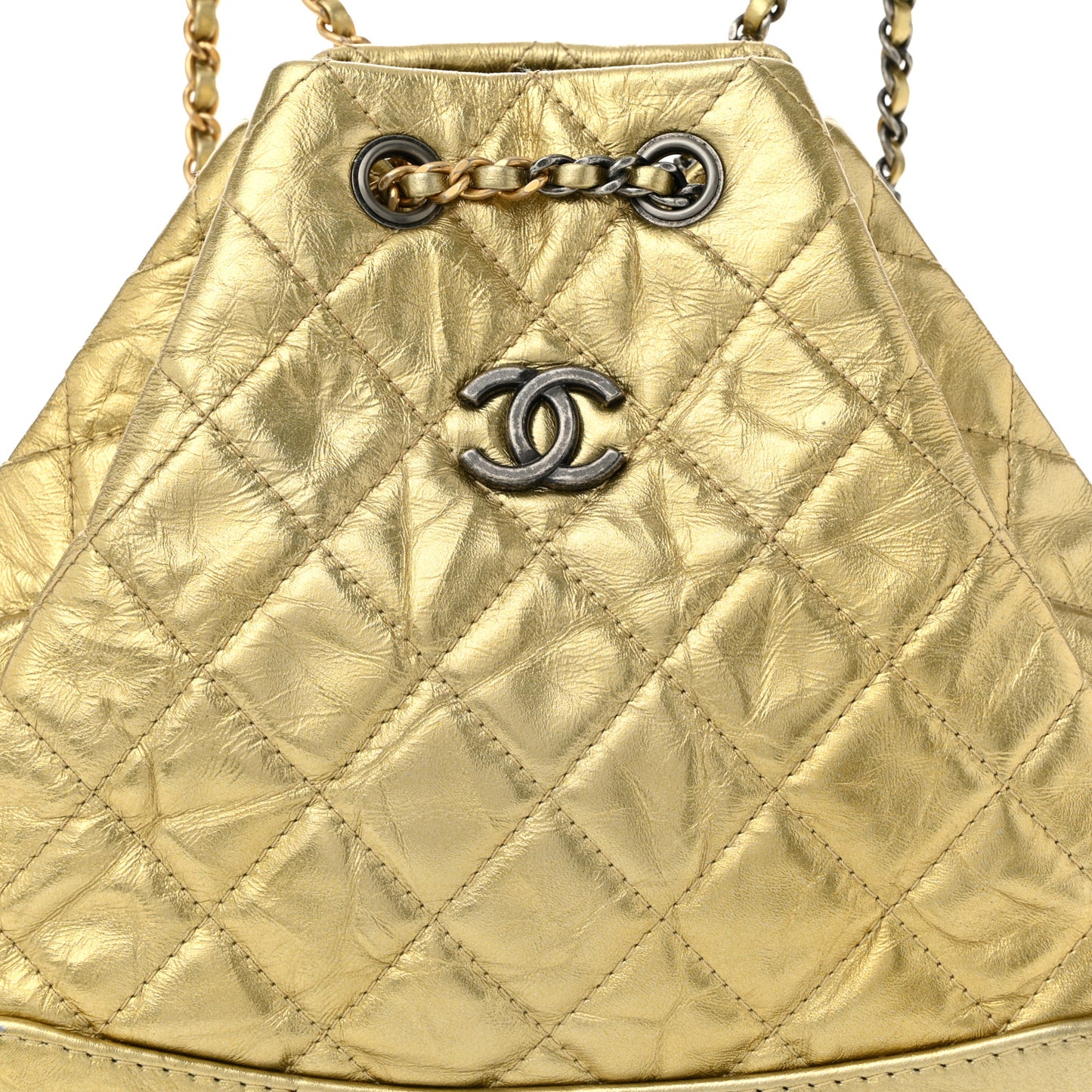 Metallic Lambskin Small Quilted Gabrielle Backpack Gold