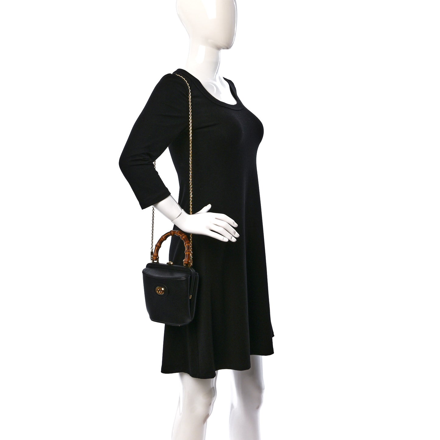 Textured Dollar Calfskin Bamboo Mini Marina Bucket Bag Black