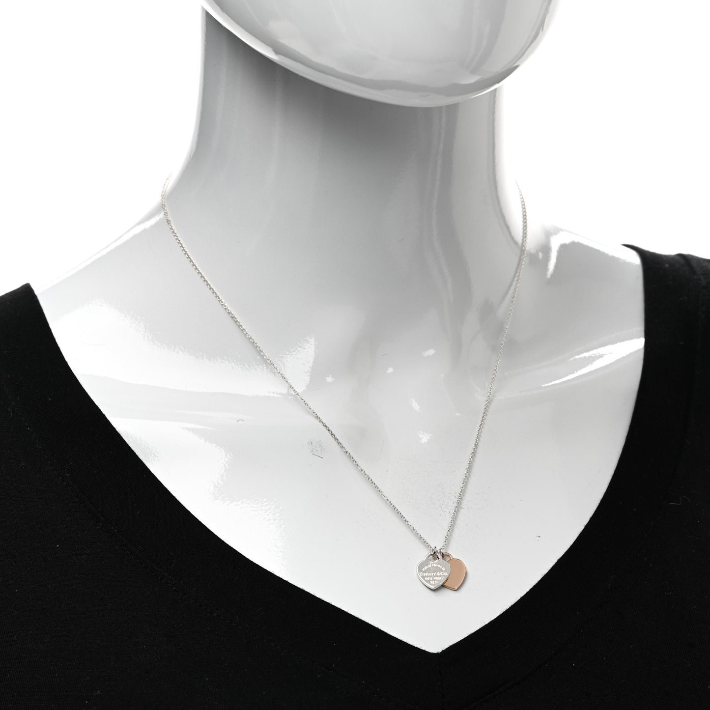 Sterling Silver 18K Rose Gold Mini Return to Tiffany Double Heart Tag Pendant Necklace