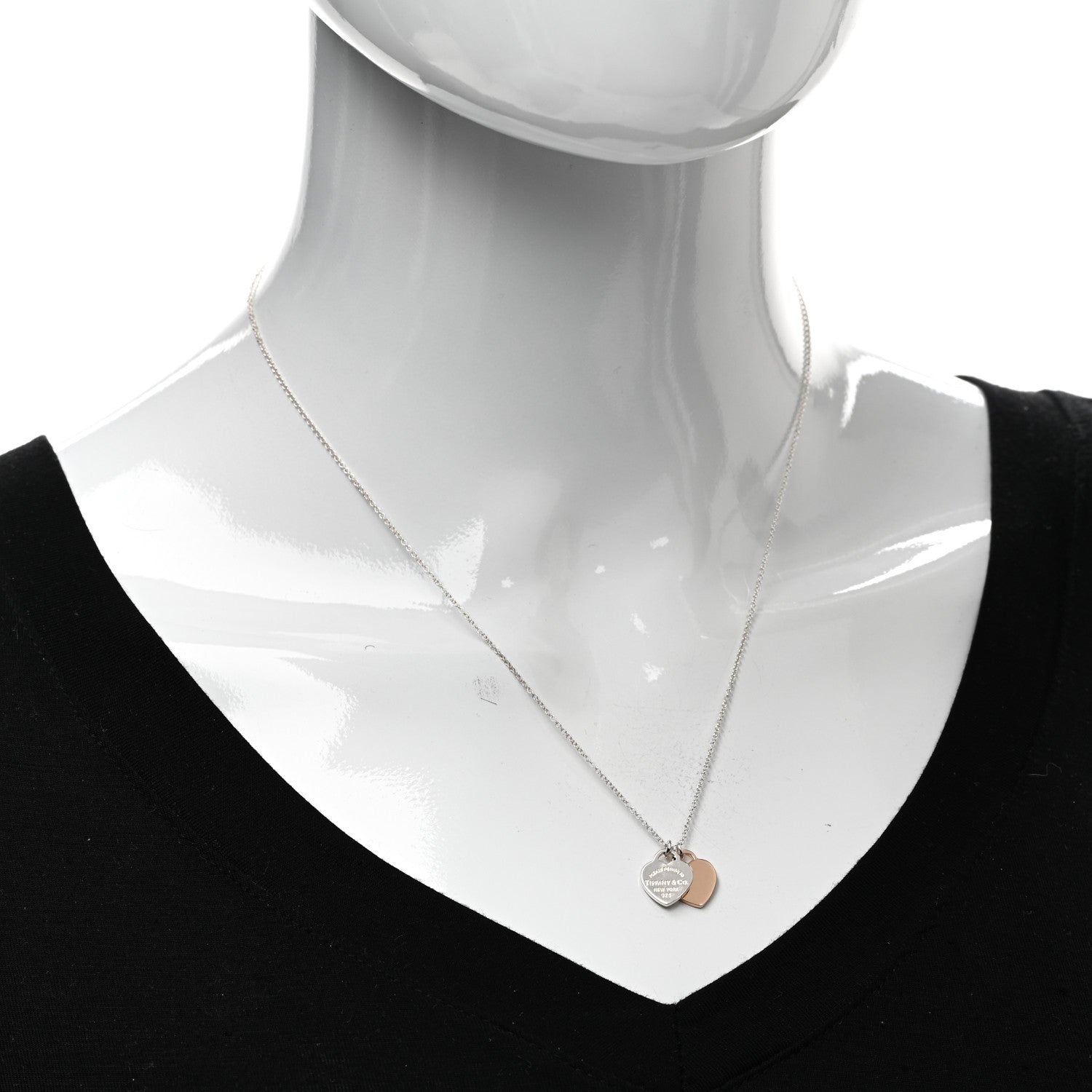 Tiffany Sterling Silver 18K Rose Gold Mini Return to Tiffany Double Heart Tag Pendant Necklace 2 of 4