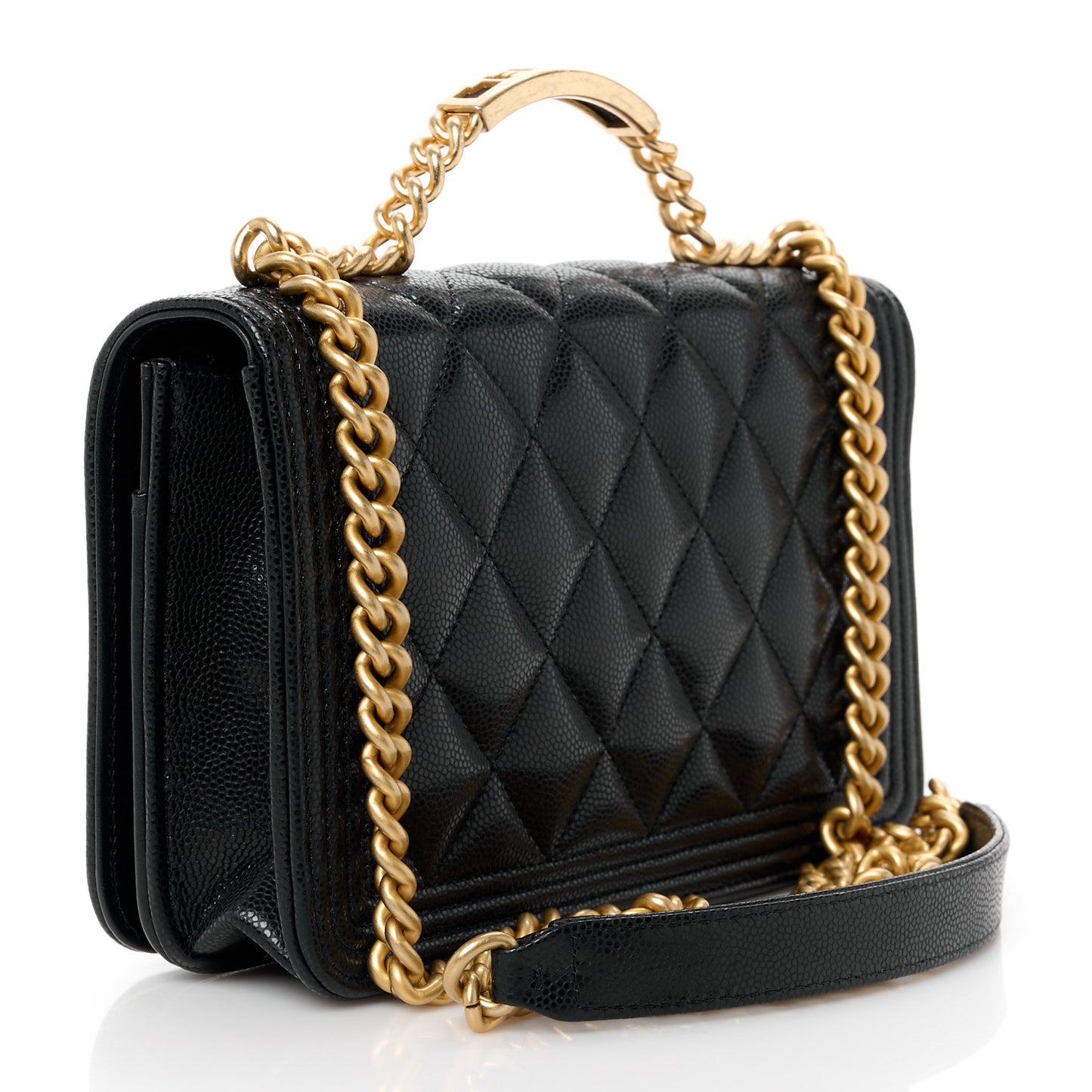Caviar Quilted Boy Top Handle Wallet On Chain WOC Black