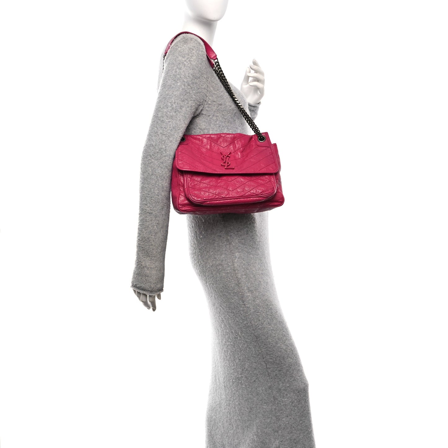 Crinkled Calfskin Matelasse Monogram Medium Niki Chain Satchel Freesia