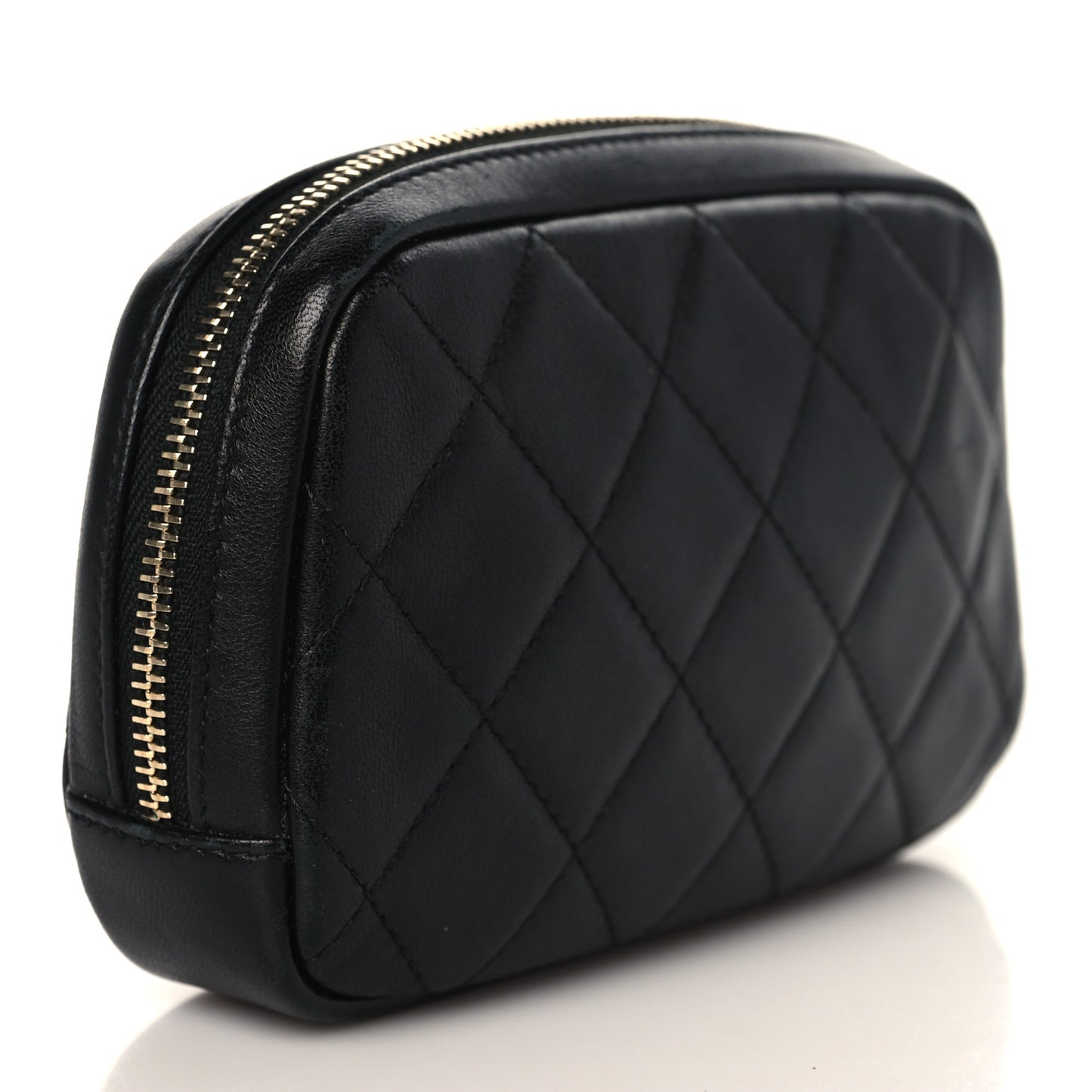 Lambskin Quilted Small Curvy Pouch Cosmetic Case Black