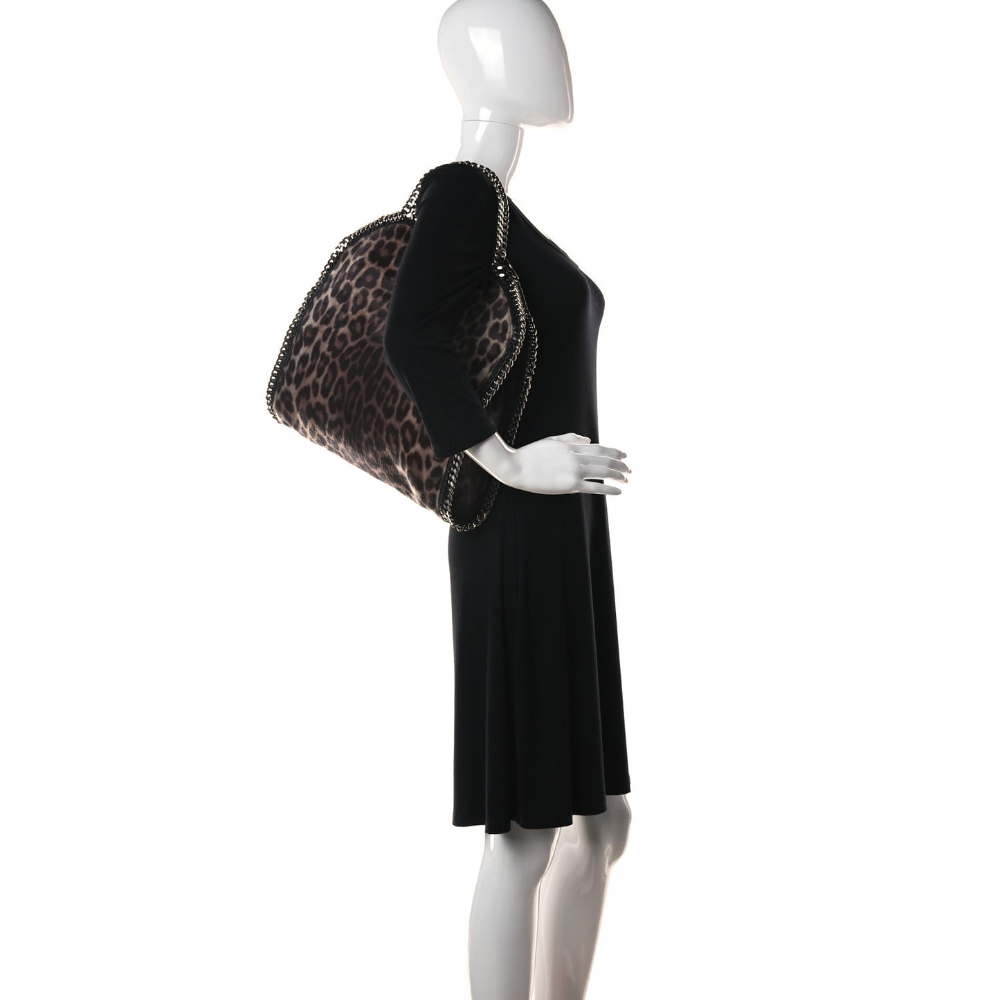 Faux Calf Hair Leopard Print Small Falabella Tote Brown