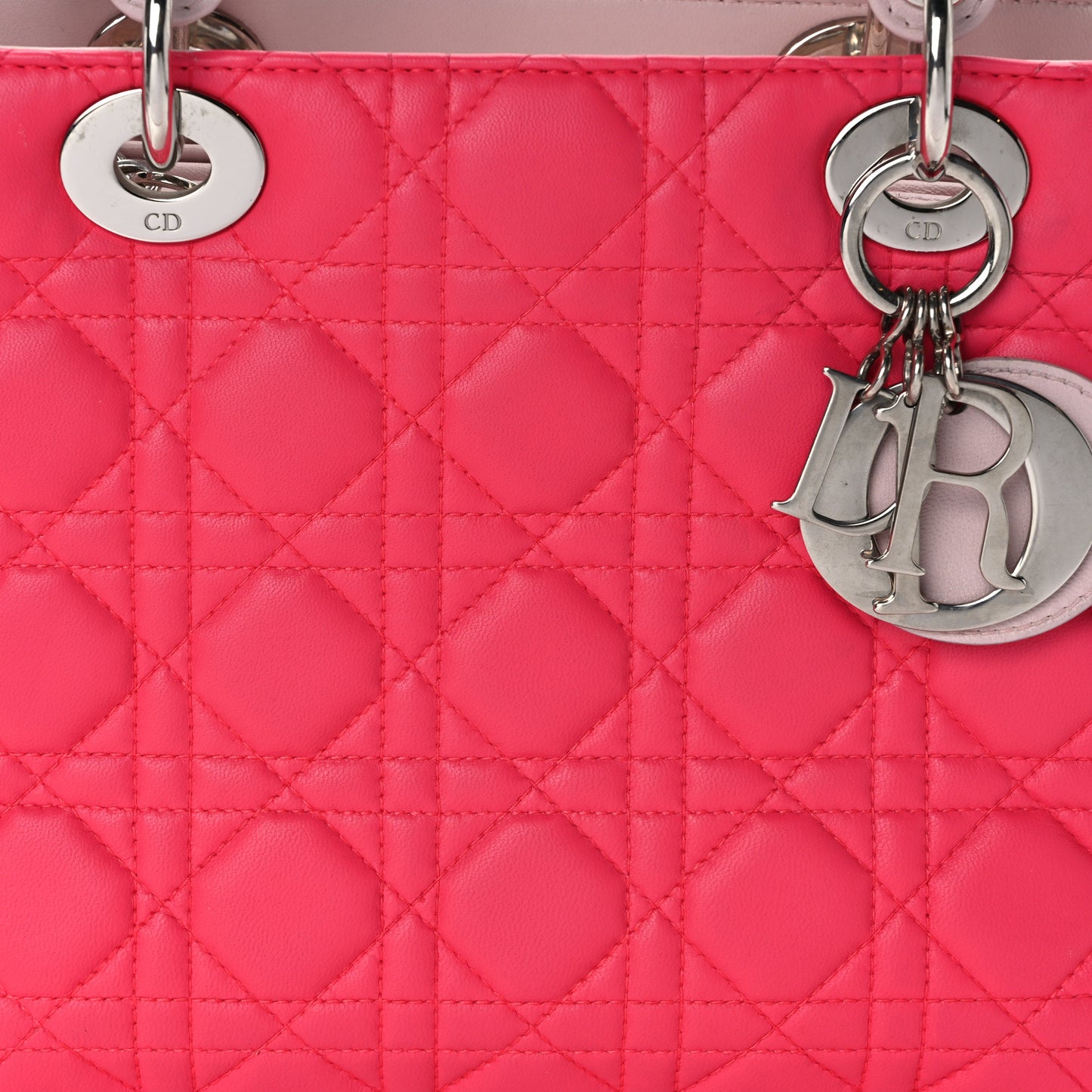 Lambskin Cannage Medium Tri-Color Lady Dior Fuchsia