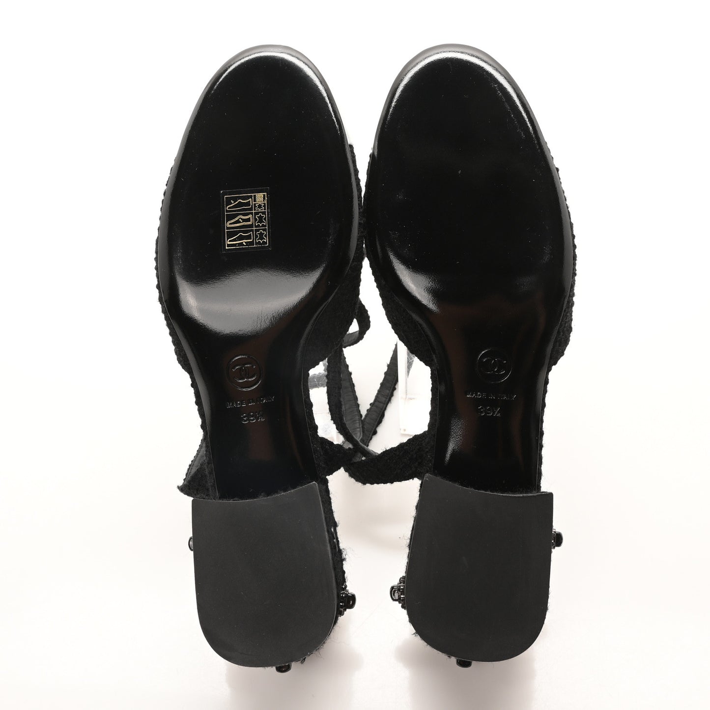 Tweed Iridescent Calfskin Cap Toe CC Slingback Pumps 39.5 Black Silver