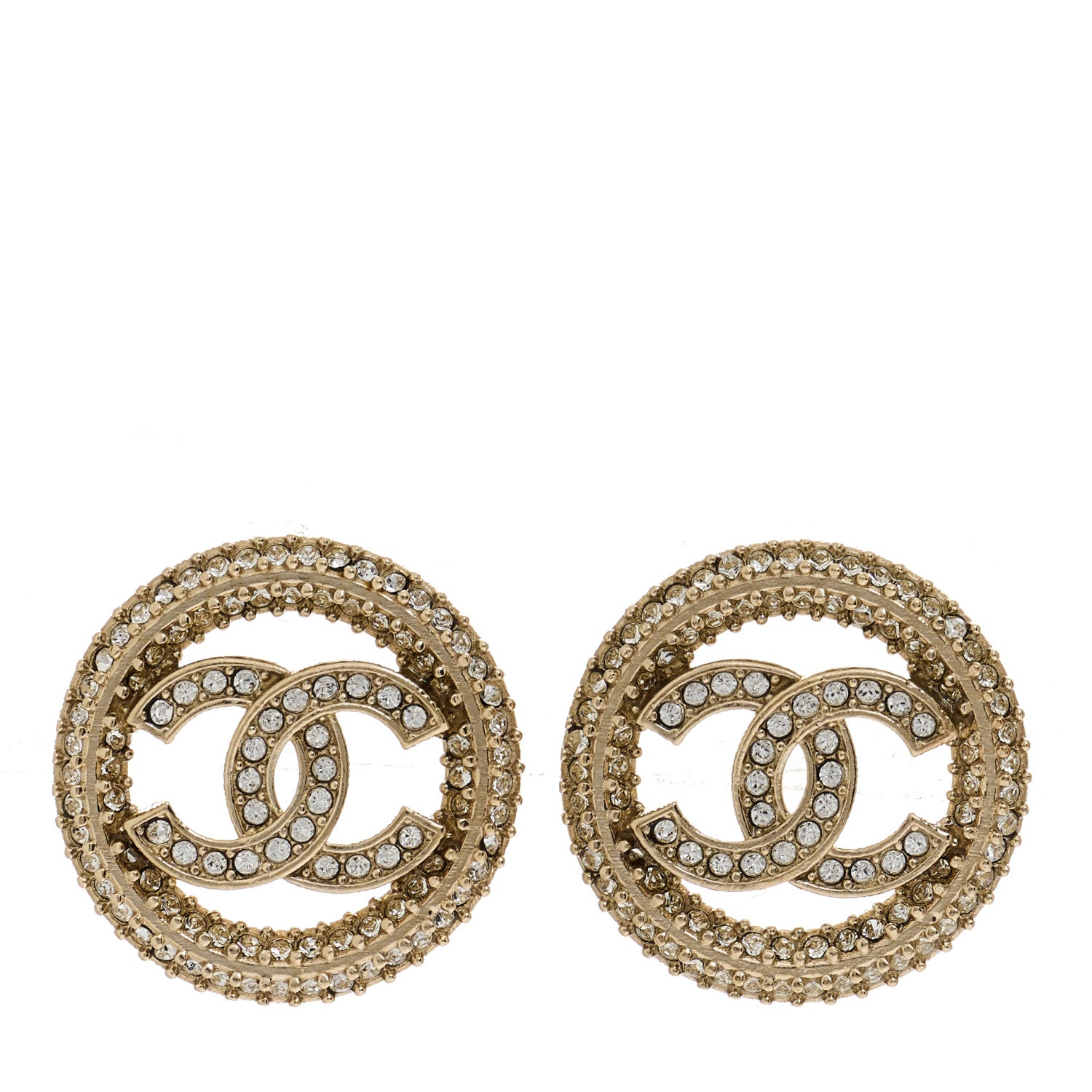 Chanel Crystal CC Vendome Round Earrings Gold 1 of 4