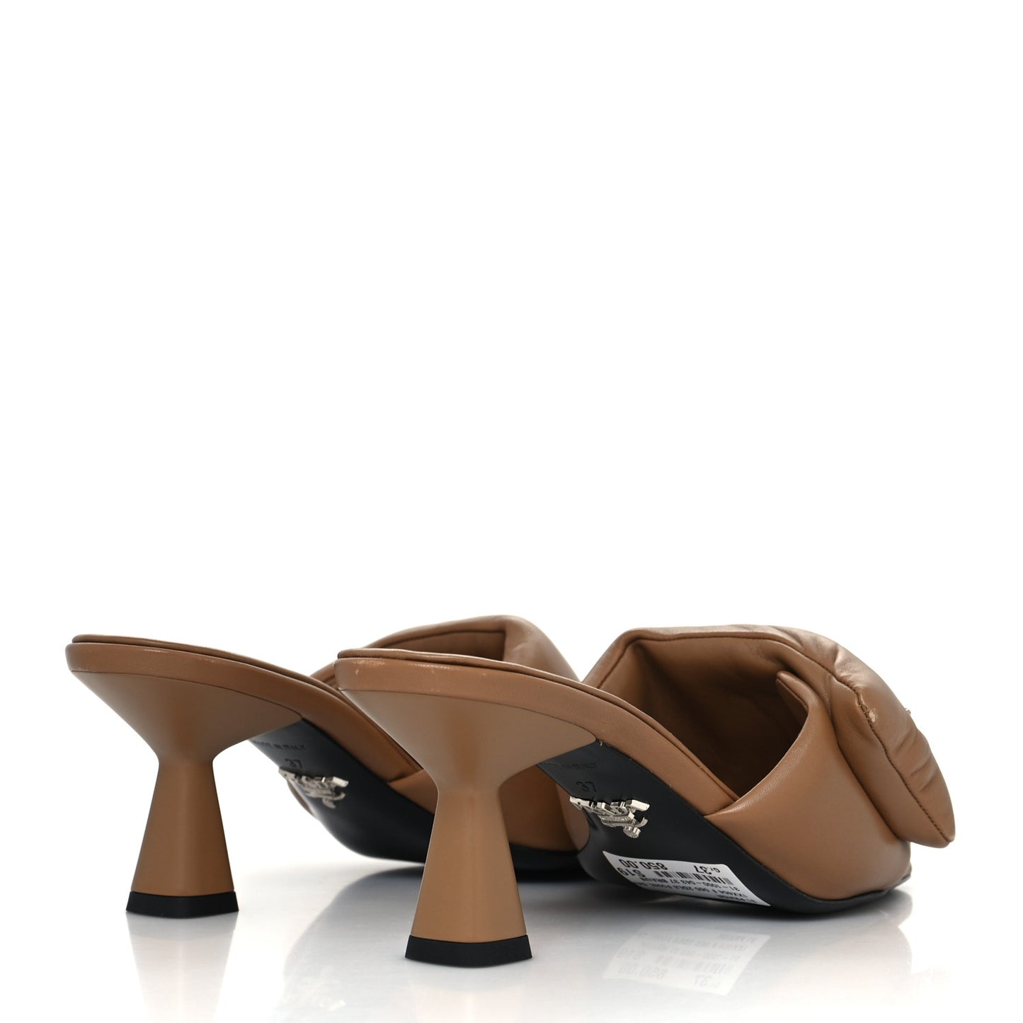 Nappa Soft Padded Metal Triangle Logo 65mm Slide Sandals 37 Caramel
