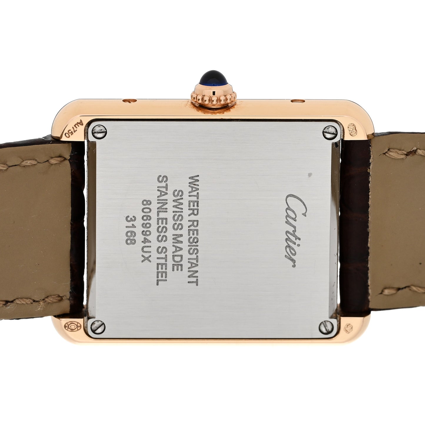 Stainless Steel 18K Pink Gold Alligator 24mm Tank Solo Quartz Watch Brown