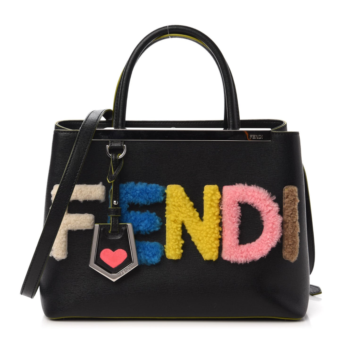 Vitello Elite Shearling Block Letter Petite 2Jours Tote Black
