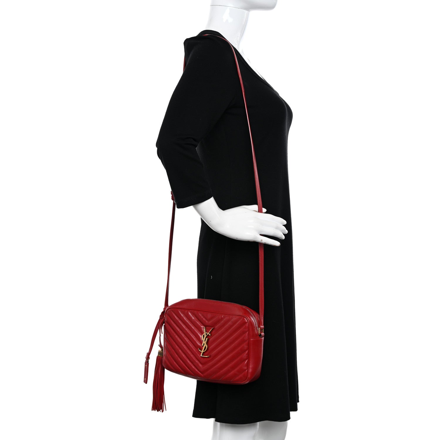 Saint Laurent Calfskin Matelasse Monogram Lou Camera Bag Rouge Eros 2 of 14