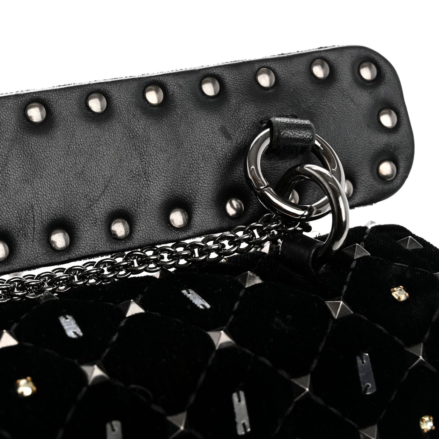 Velvet Small Rockstud Spike Embellished Shoulder Bag Black